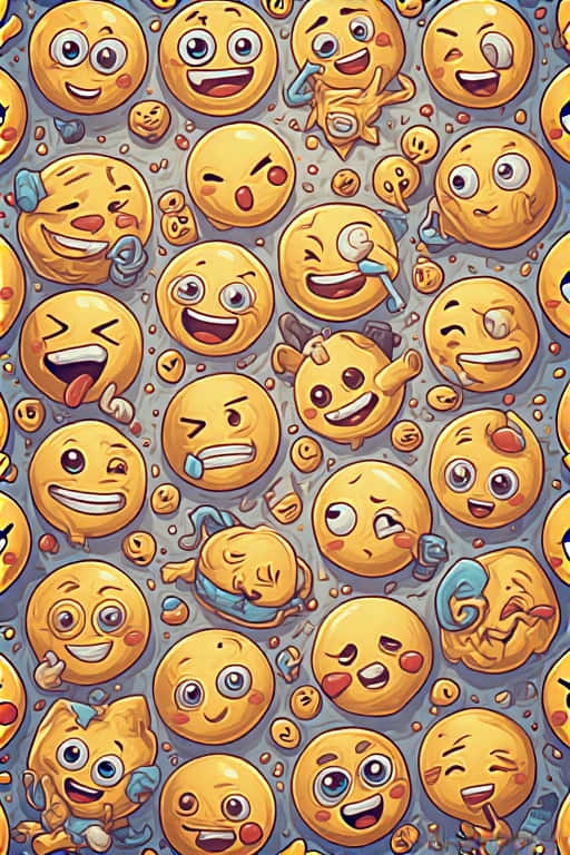 colorful emoji pattern, cartoonish yellow emojis, playful expressions, SD Phone Wallpaper