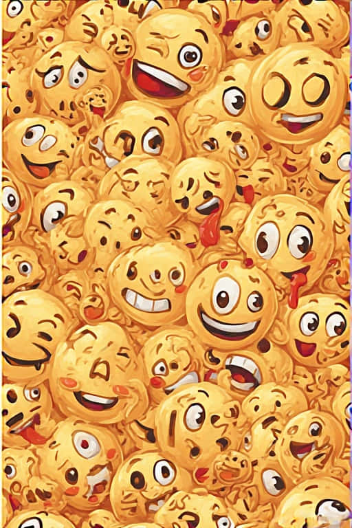 colorful emoji pattern, cartoonish yellow emoji faces, playful expressions, SD Phone Wallpaper