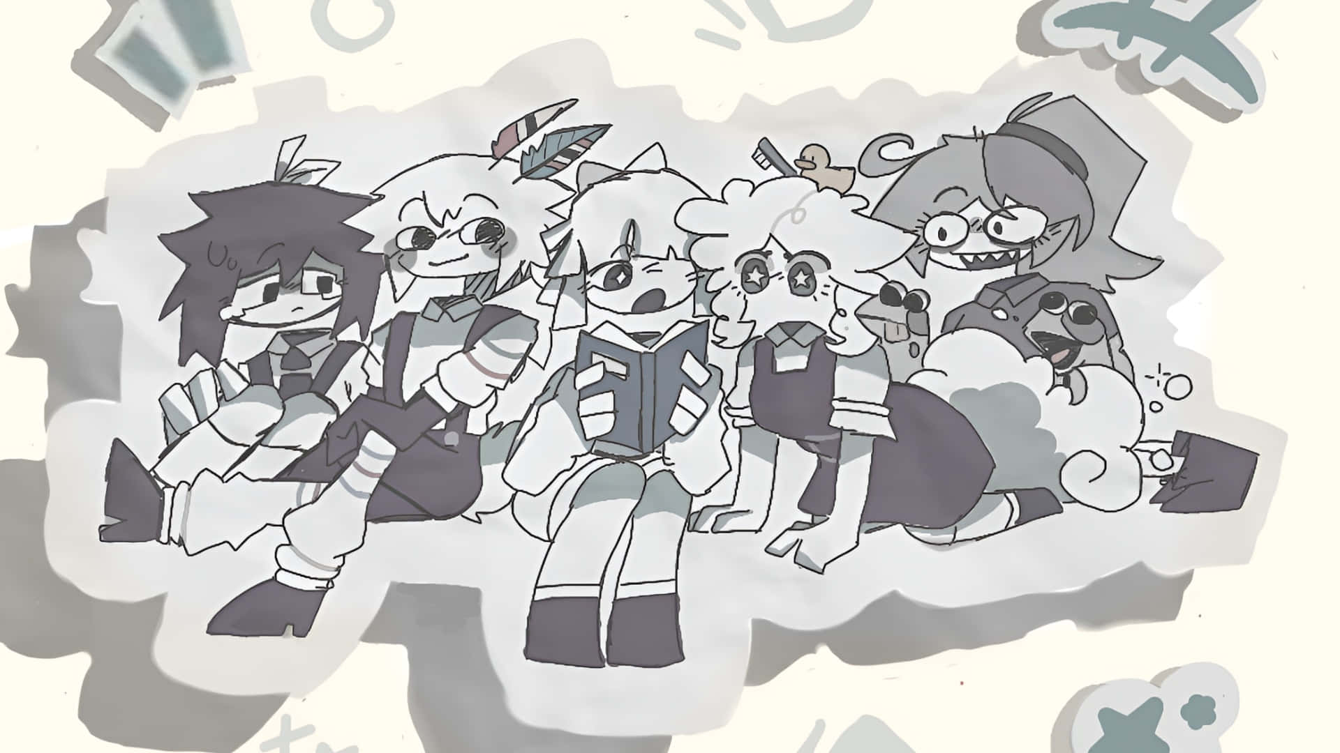Fundamental Paper Education, anime characters, grayscale, Full HD Desktop Wallpaper