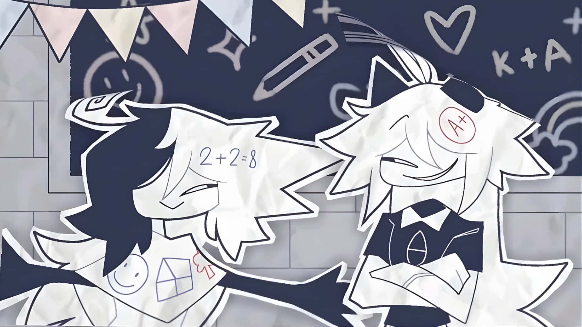 Fundamental Paper Education, anime-style characters, white hair, Full HD Desktop Wallpaper