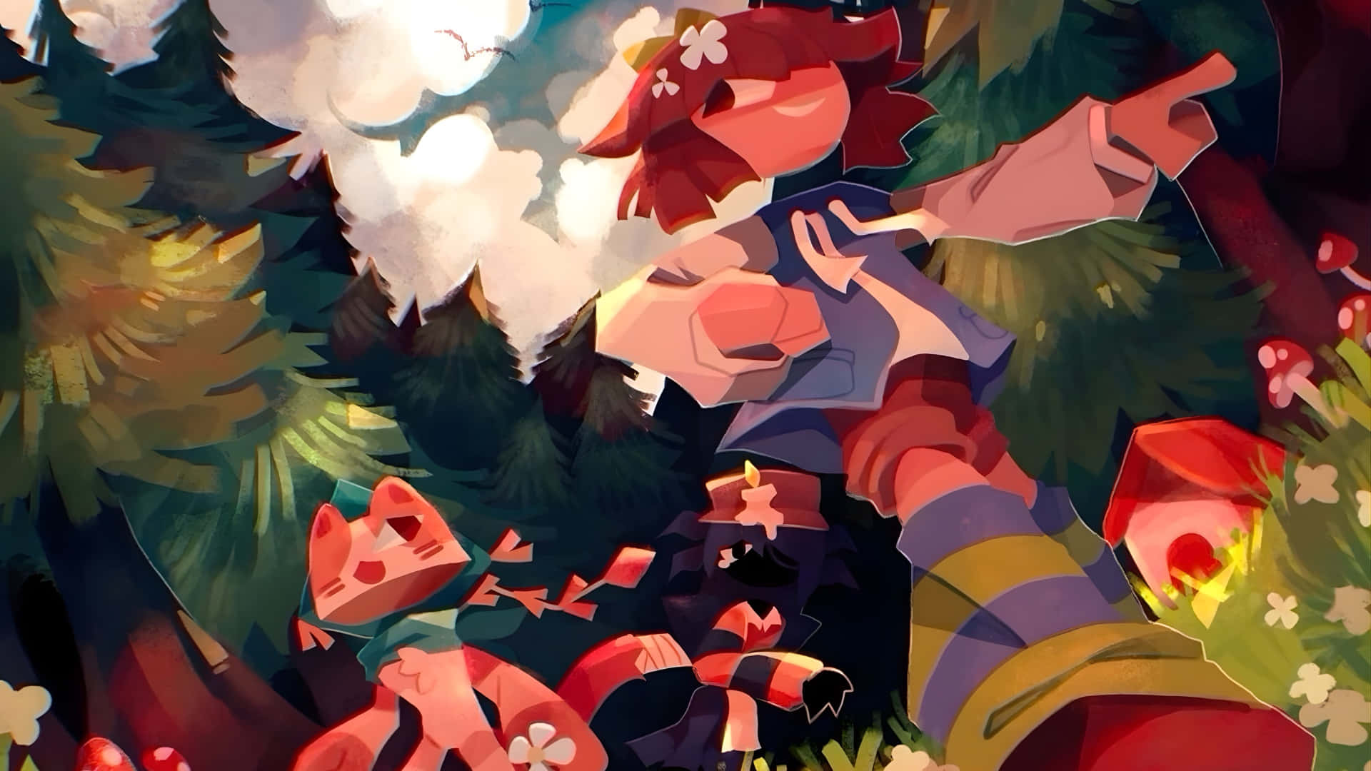 Fundamental Paper Education, red-haired character, forest, Full HD Desktop Wallpaper