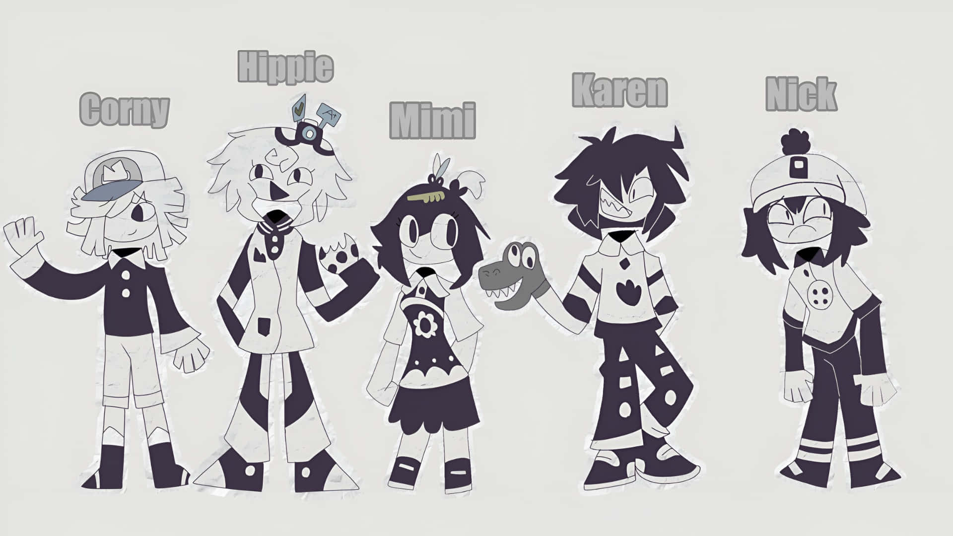 Fundamental Paper Education, black and white, stylized cartoon characters, Full HD Desktop Wallpaper