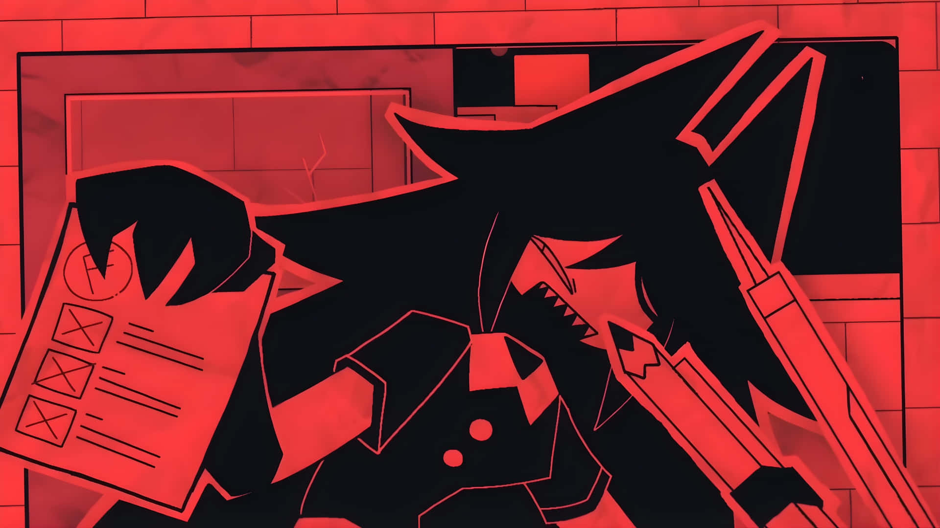 Fundamental Paper Education, black anthropomorphic fox, sharp teeth, Full HD Desktop Wallpaper