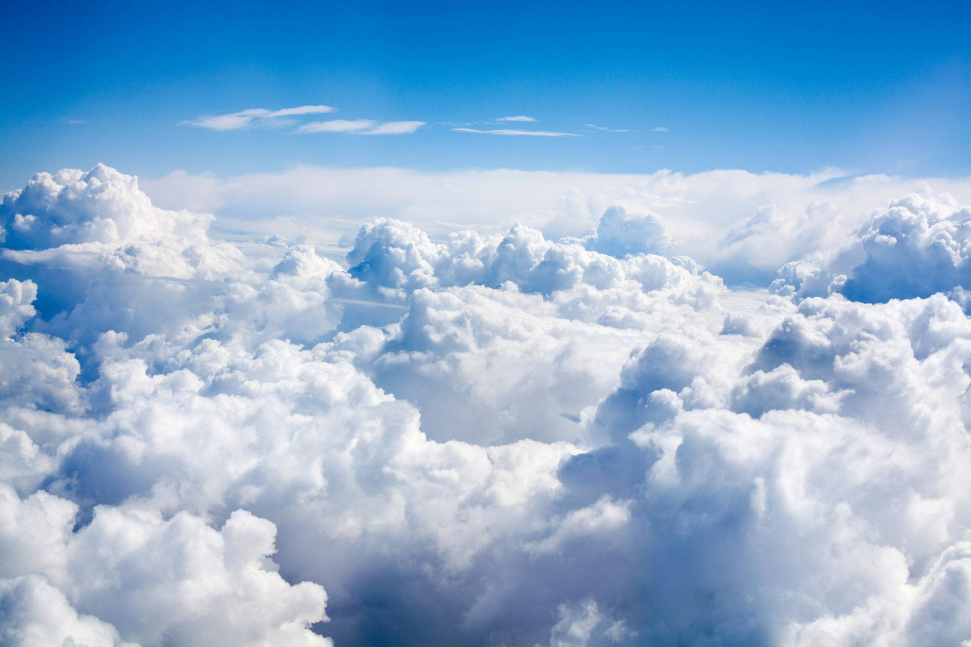 Aerial Funeral Clouds, fluffy white clouds, clear blue sky, Full HD Desktop Wallpaper