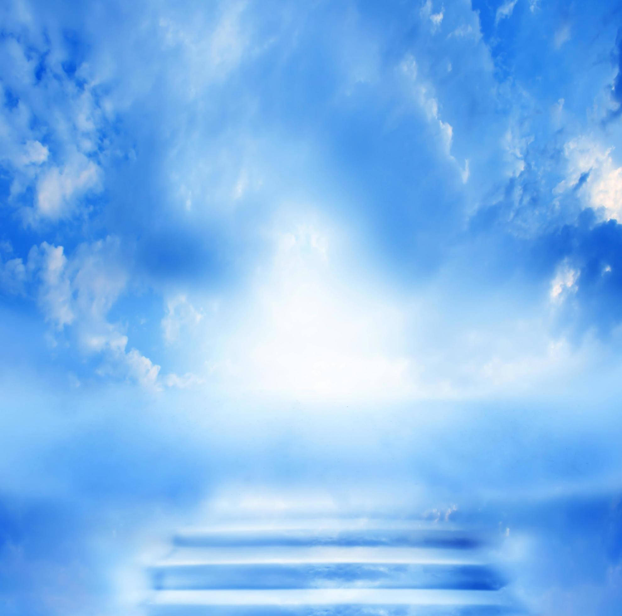 Funeral Clouds, staircase, radiant blue sky, Full HD Desktop Wallpaper