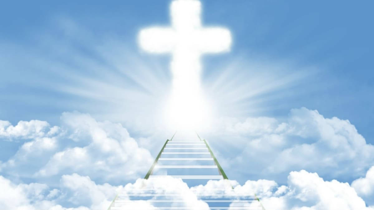 Funeral Clouds, stairs, cross, SD Desktop Wallpaper