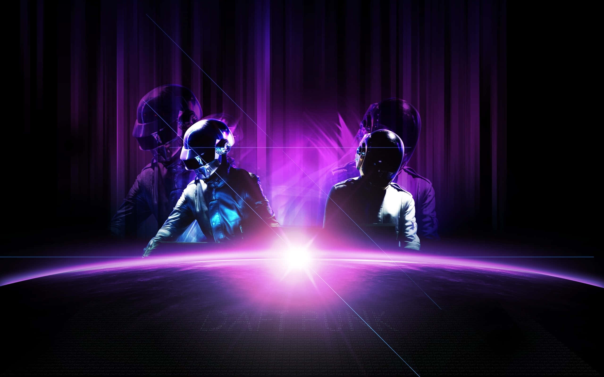 funk, 3 helmeted figures, glowing purple energy beam, 2K Desktop Wallpaper