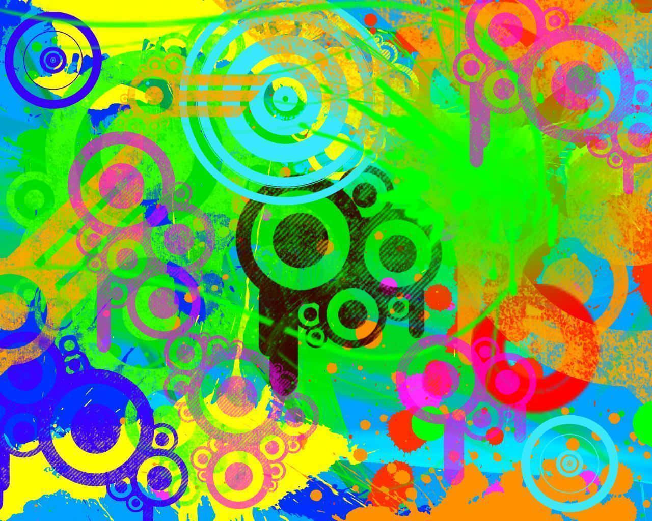 Funk, neon circles, splashes, HD Desktop Wallpaper