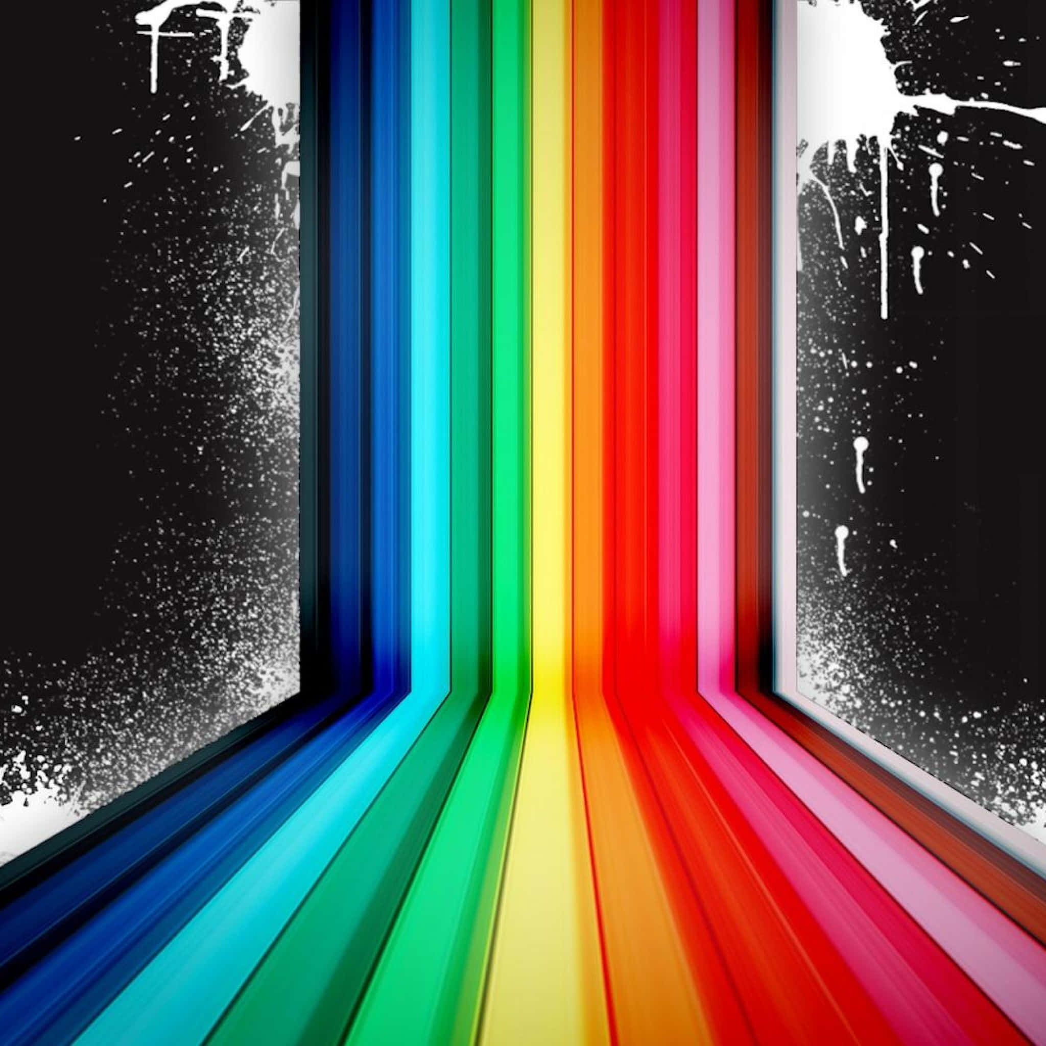 Funk, rainbow light beams, black and white textured walls, Full HD Desktop Wallpaper