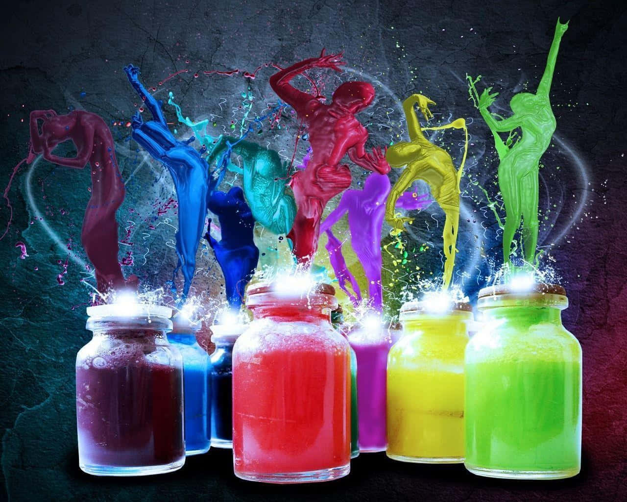 funk, rainbow hues, glowing jars, HD Desktop Wallpaper