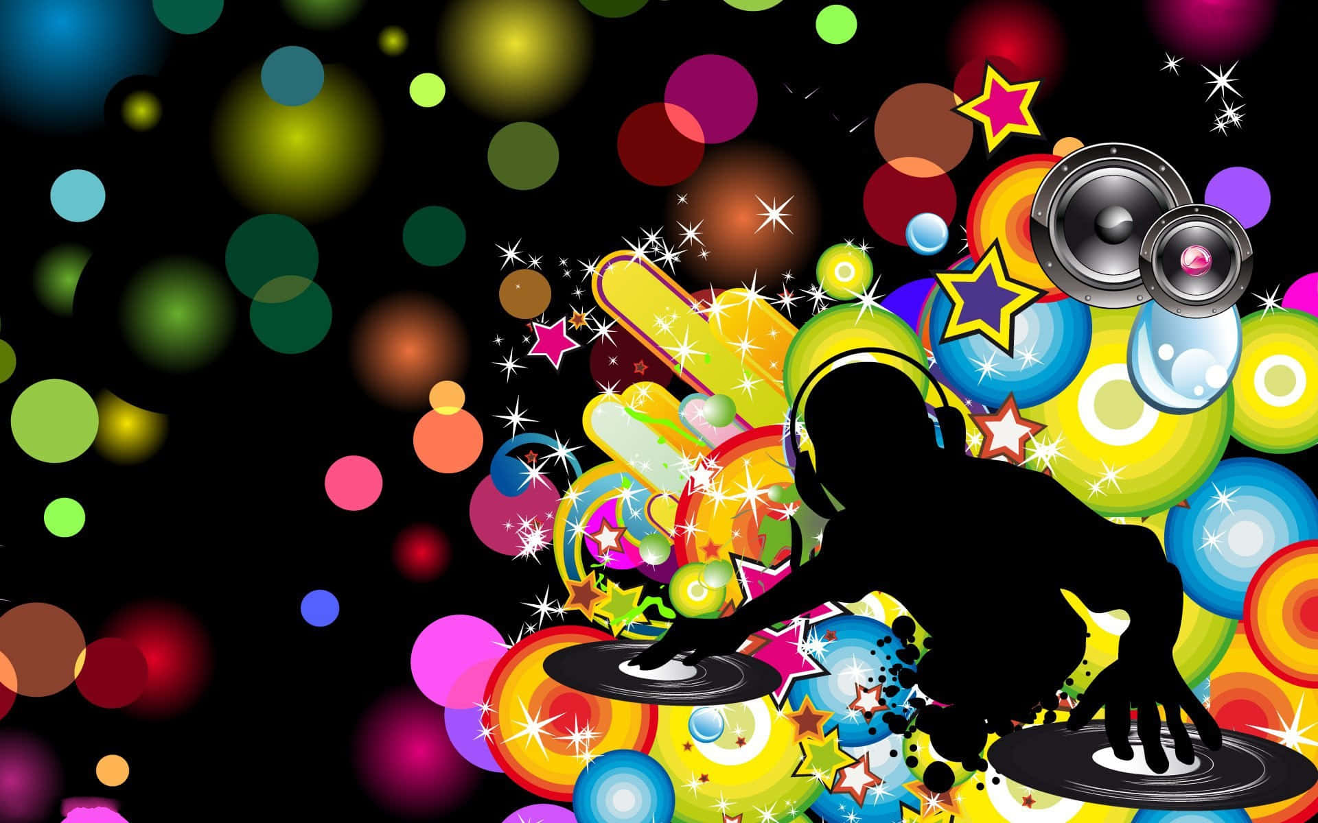 Funk, DJ silhouette, colorful circles, Full HD Desktop Wallpaper
