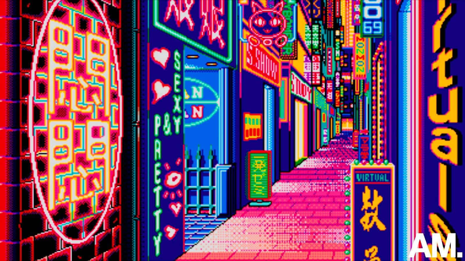 Funk, pixel-art, neon signs, HD Desktop Wallpaper