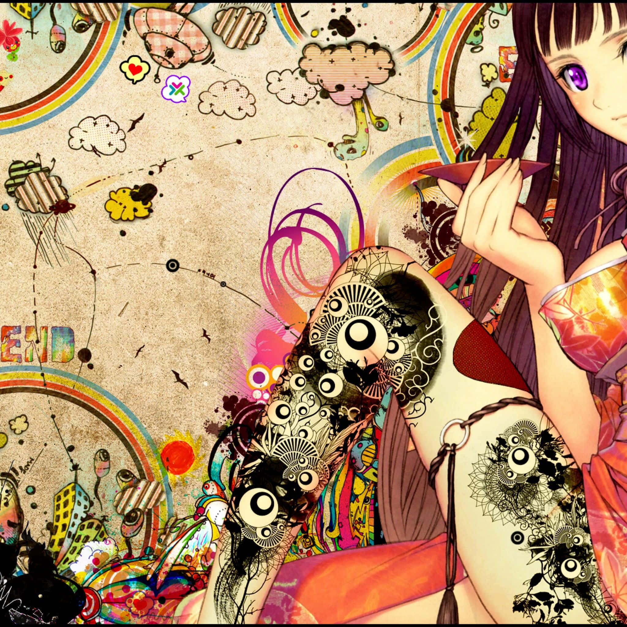 Funk, anime girl, purple eyes, Full HD Desktop Wallpaper