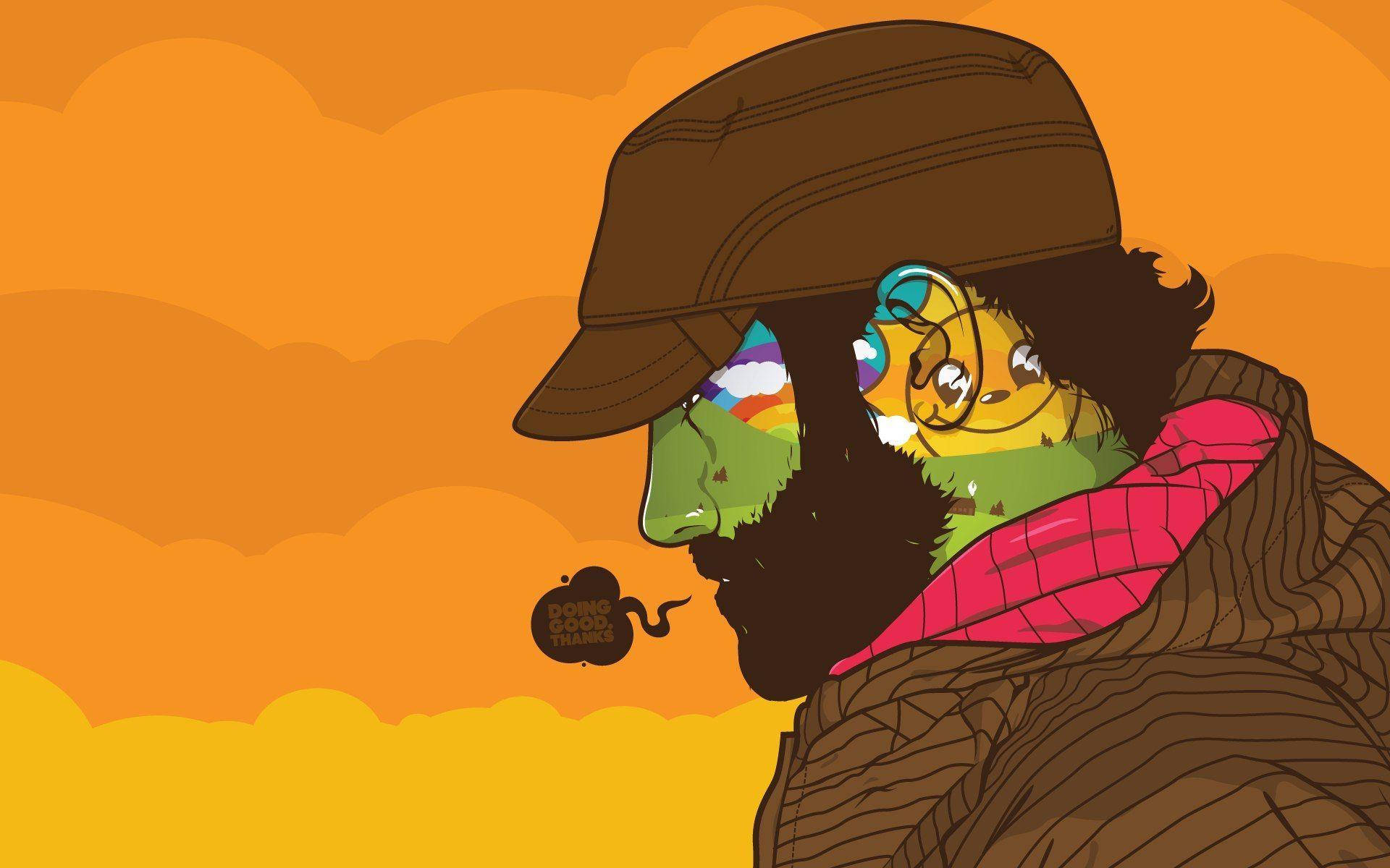 funky man in hat, brown hat, scarf, Full HD Desktop Wallpaper