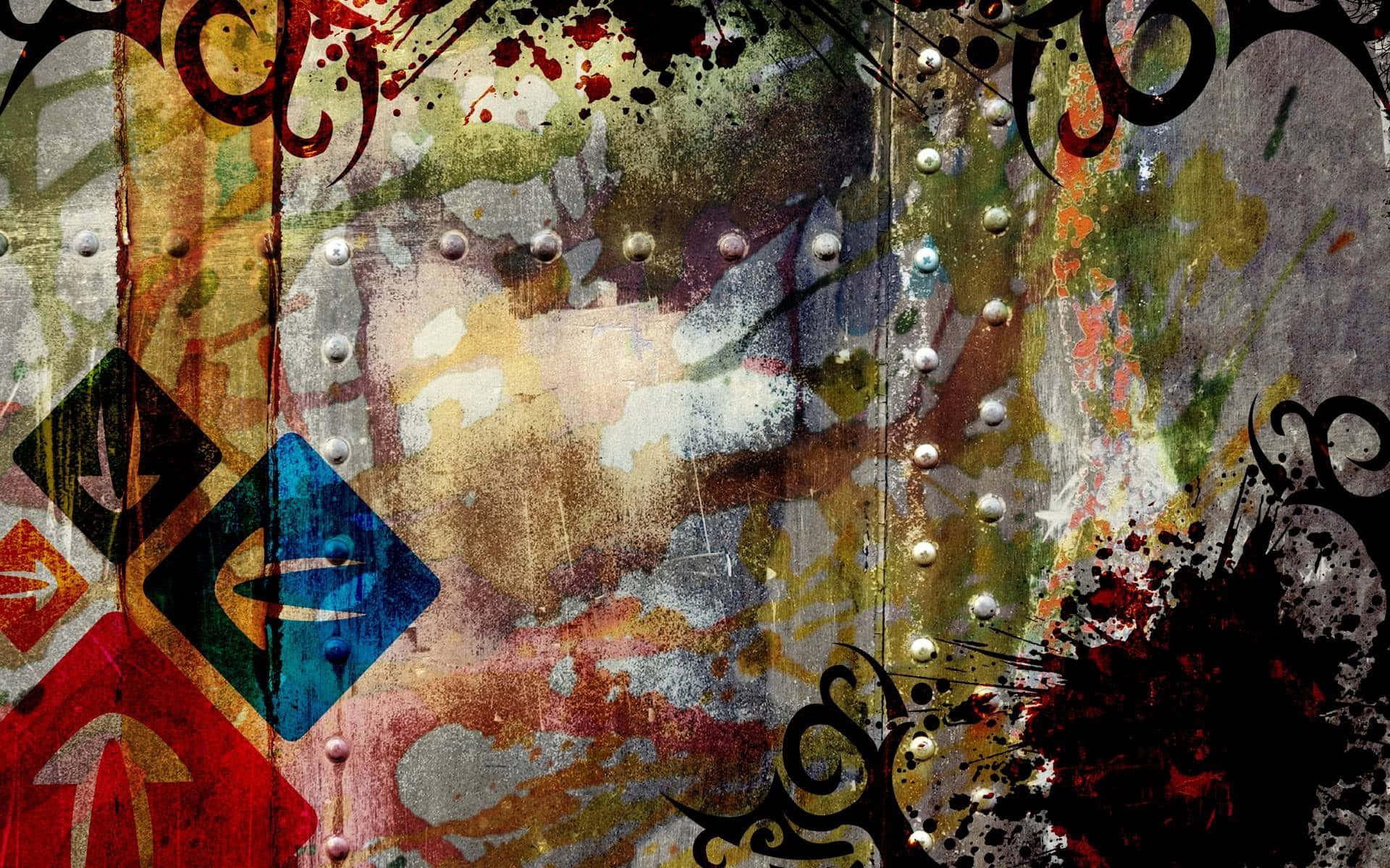funk, graffiti splatters, ornate swirls, Full HD Desktop Wallpaper