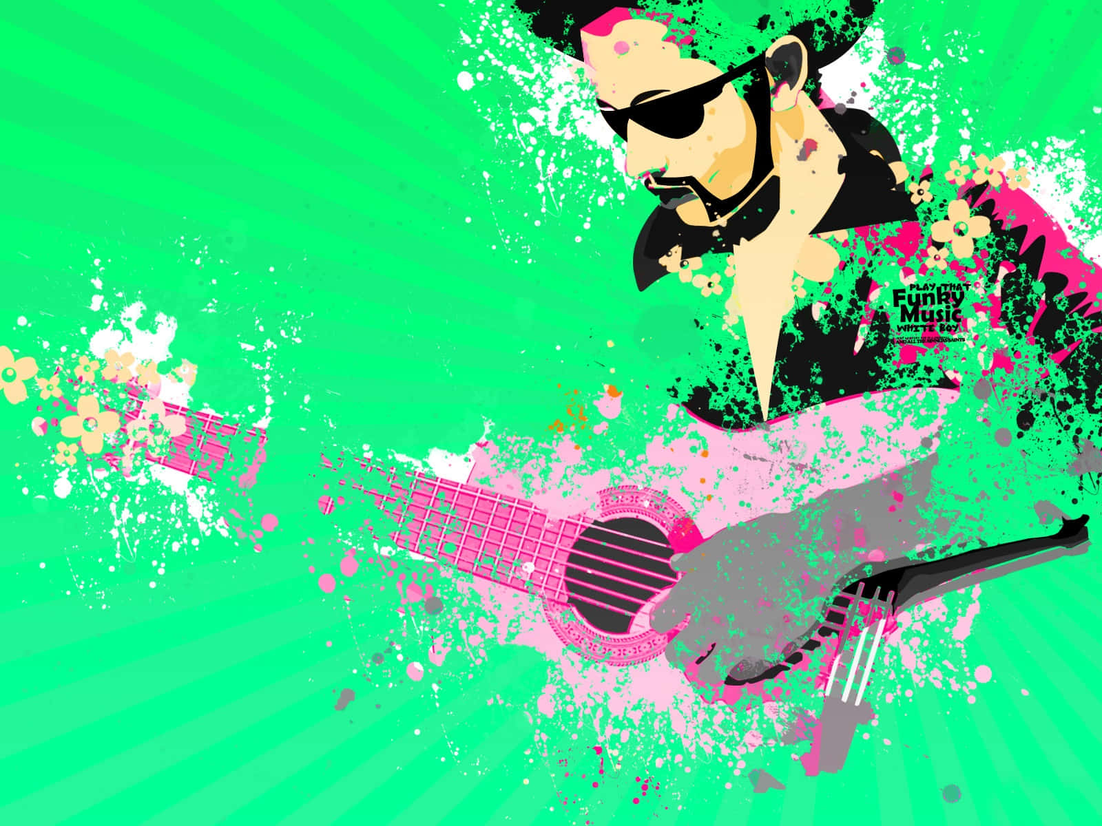 Funko, pink guitar, vibrant green splatter background, HD Desktop Wallpaper