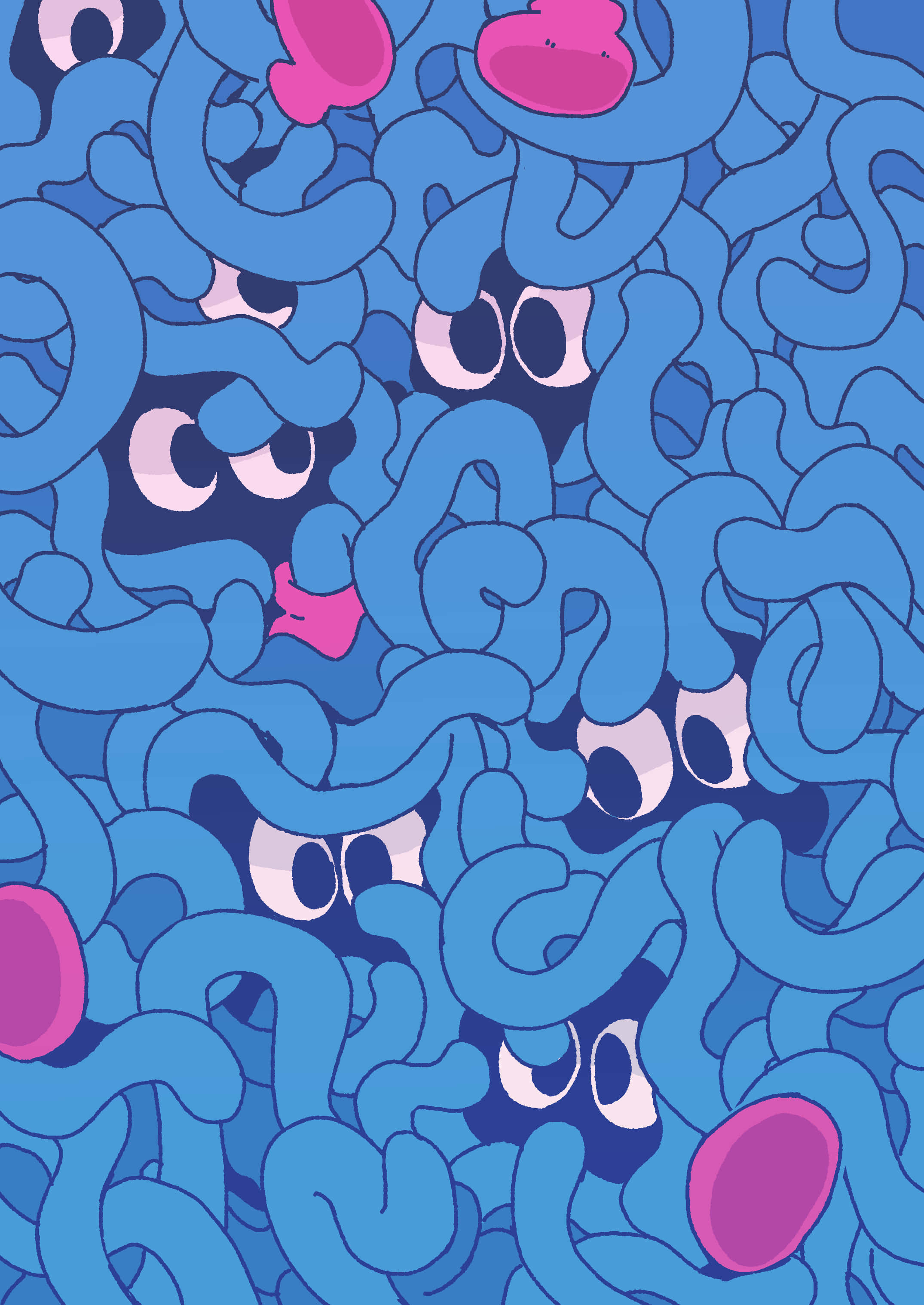 Swirly Blue Tangela Pattern, blue abstract pattern, cartoonish eyes, 2K Phone Wallpaper