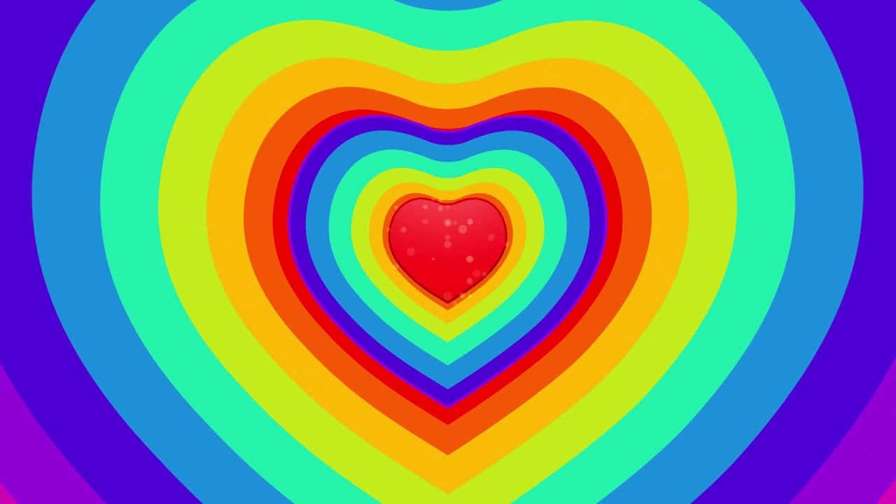 rainbow heart, concentric hearts, rainbow hues, HD Desktop Wallpaper