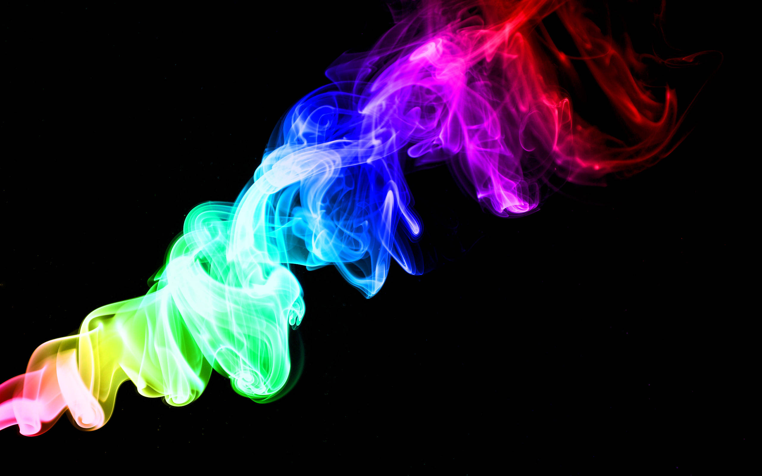funky smoke ring, rainbow smoke, black background, 2K Desktop Wallpaper
