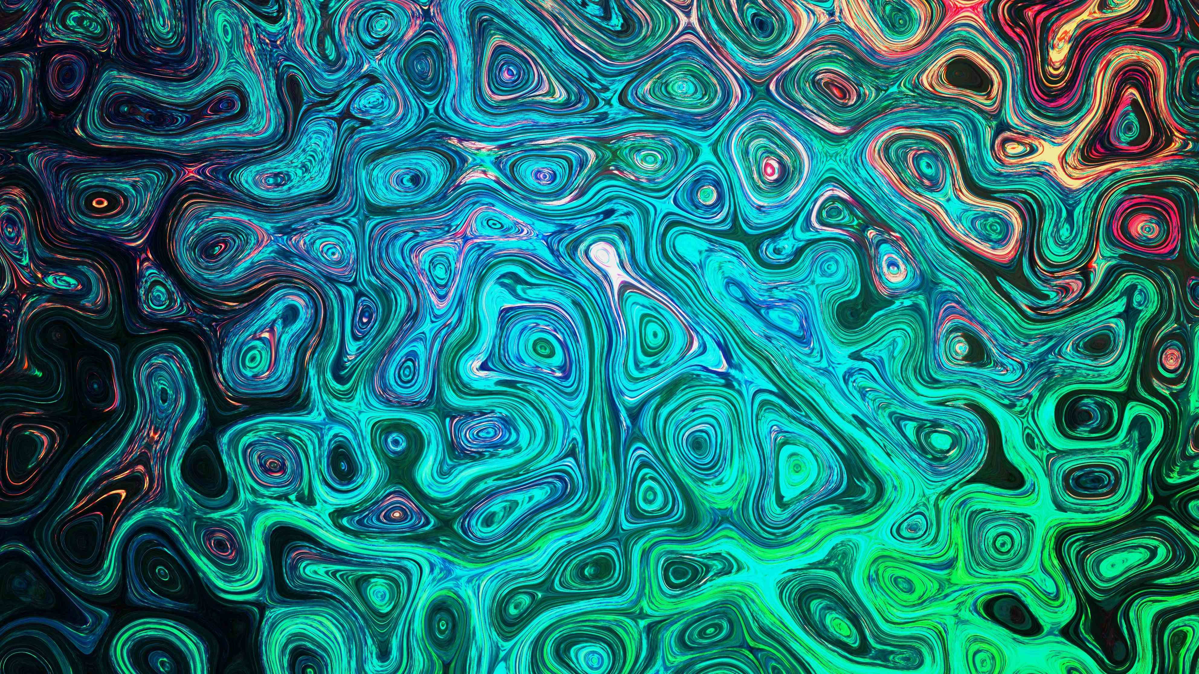 neon teal green, electric pink, vibrant swirling abstract pattern, 4K Desktop Wallpaper