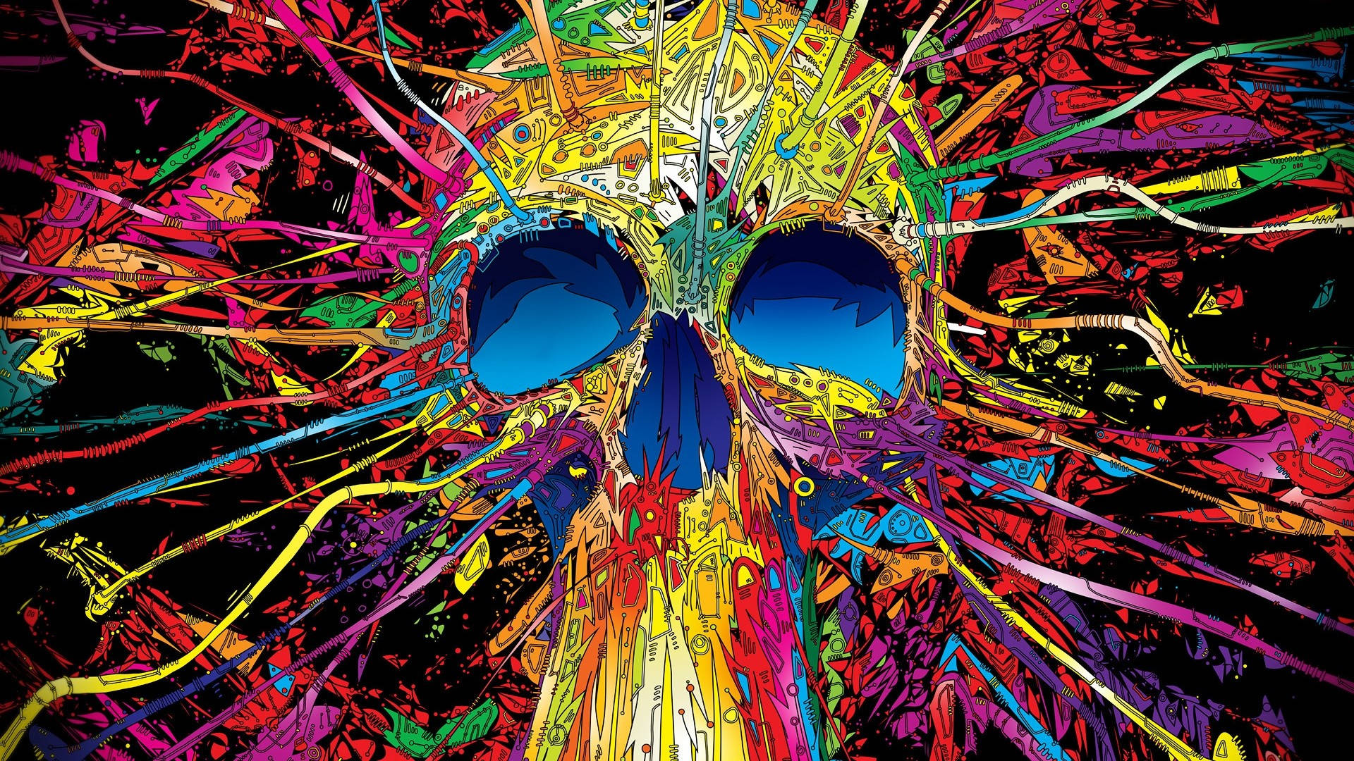 funky, multicolored skull, electric blue eye sockets, Full HD Desktop Wallpaper
