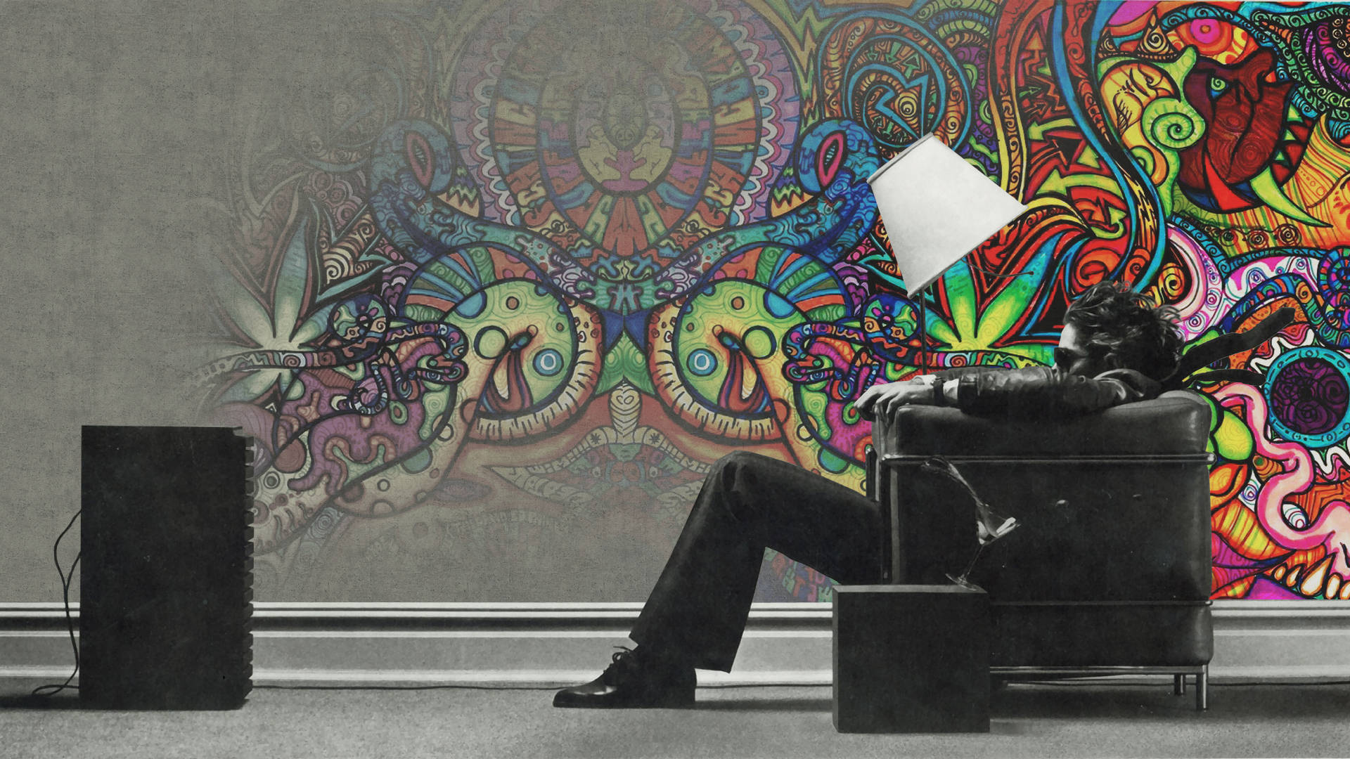 funky, sitting black man, black armchair, Full HD Desktop Wallpaper