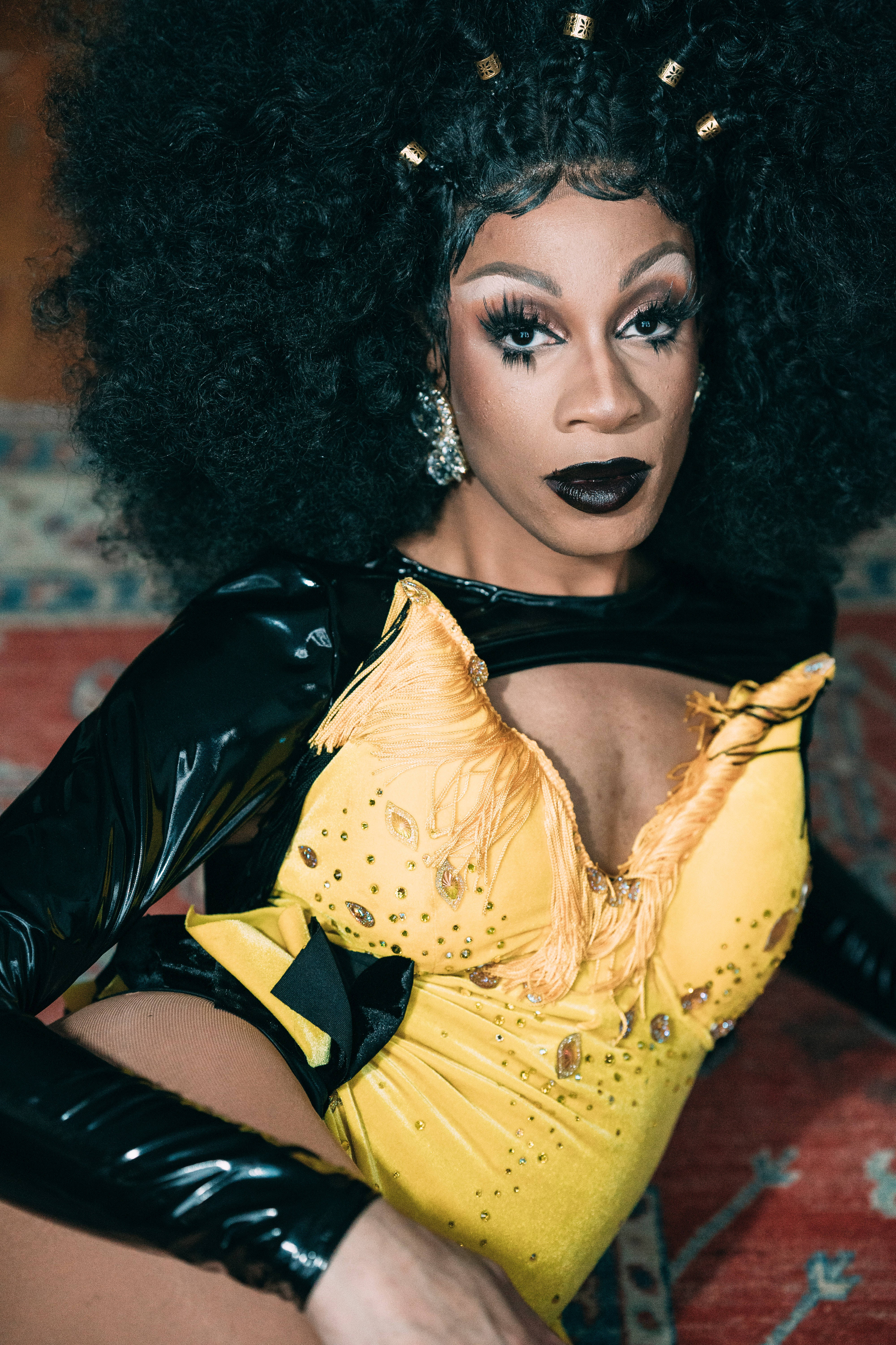 Funky, black afro, bold makeup, 5K Phone Wallpaper