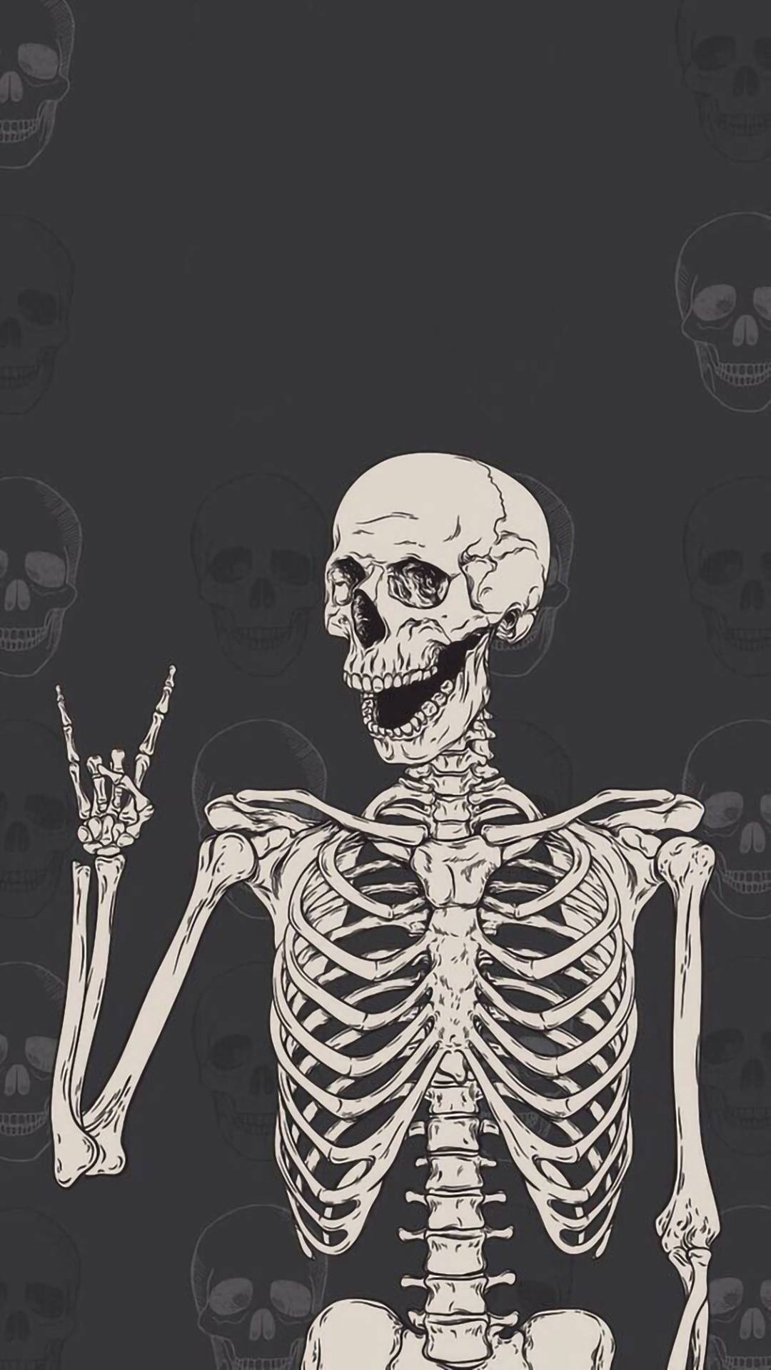 Funny Skeleton Rock Aesthetic, stylized skeleton, wide grin, Full HD Phone Wallpaper
