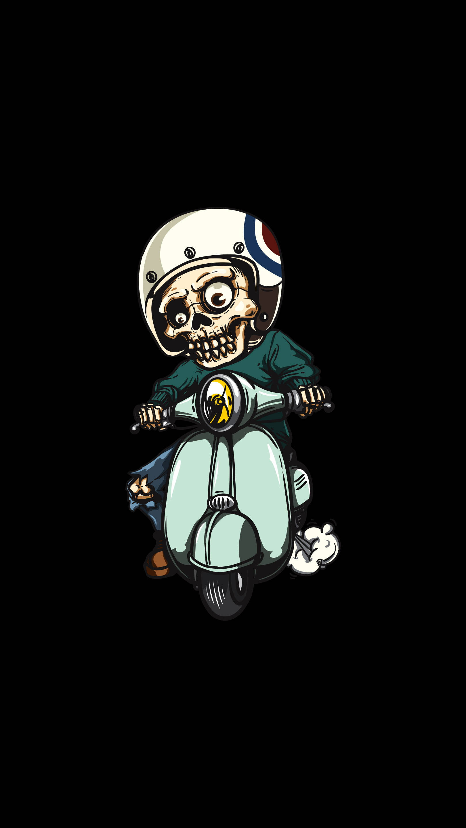 skeleton, scooter, mint green, 2K Phone Wallpaper