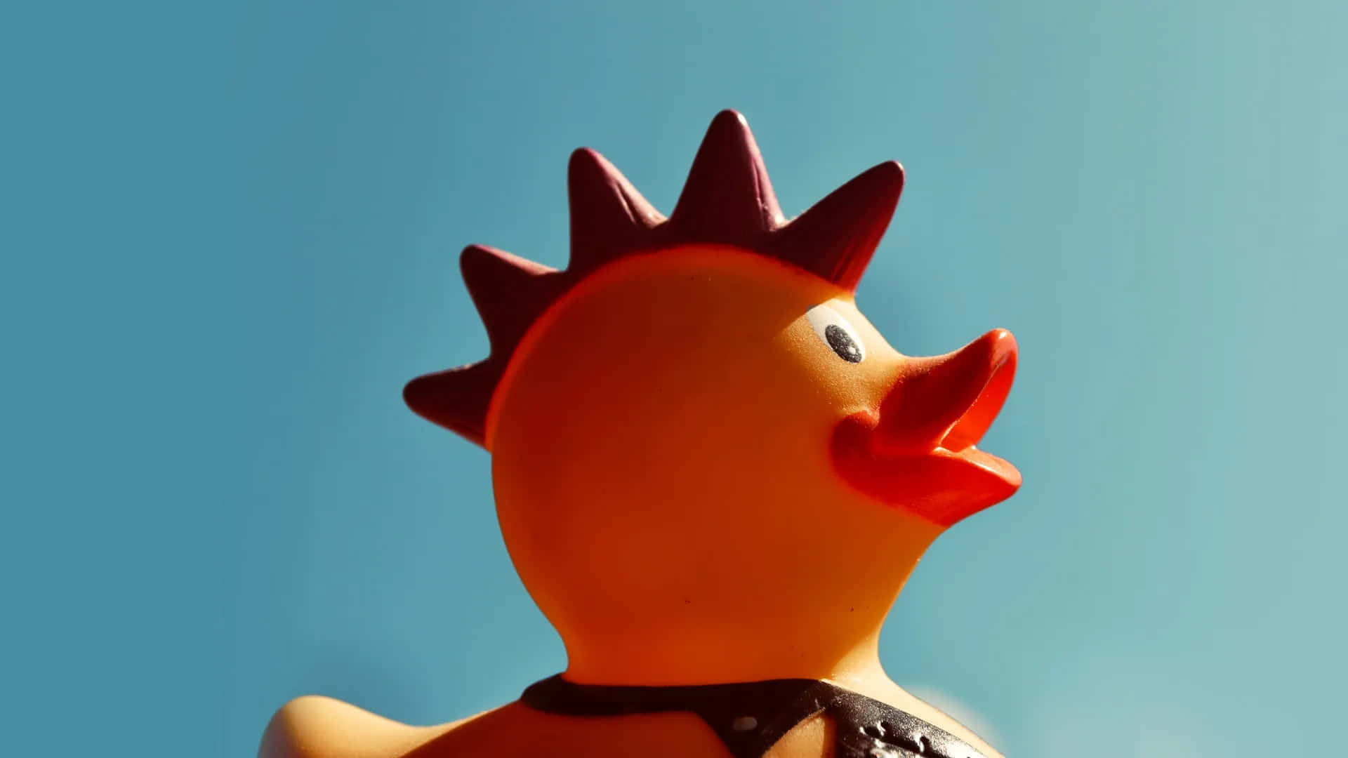 bright orange rubber duck, red spiked mohawk, leather choker, Full HD Desktop Wallpaper