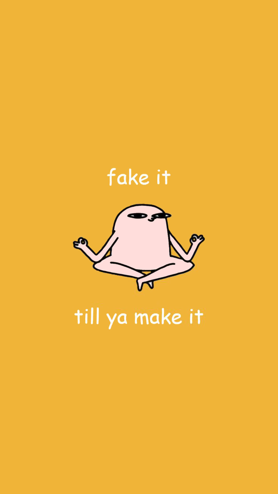 Funny Aesthetic, pink cartoon character, cross-legged, Full HD Phone Wallpaper