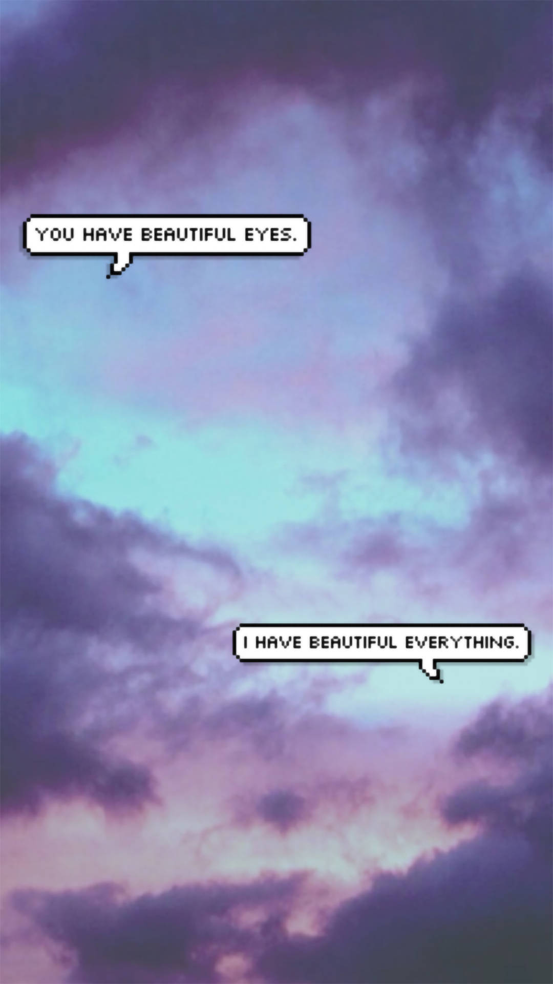 pixel-art sky, purple and teal clouds, speech bubbles, Full HD Phone Wallpaper