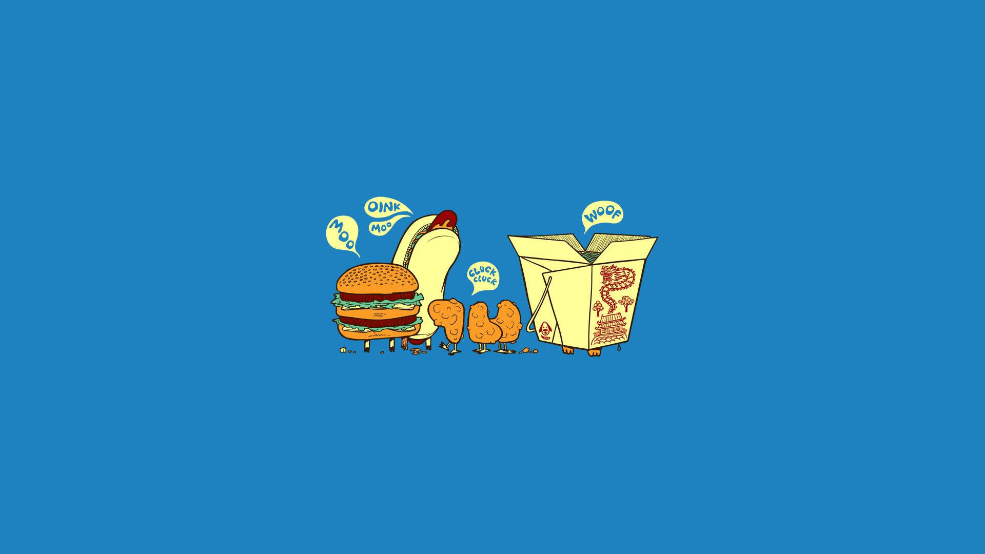 Funny Fast Food Aesthetic, cartoon fast food items, speech bubbles, Full HD Desktop Wallpaper