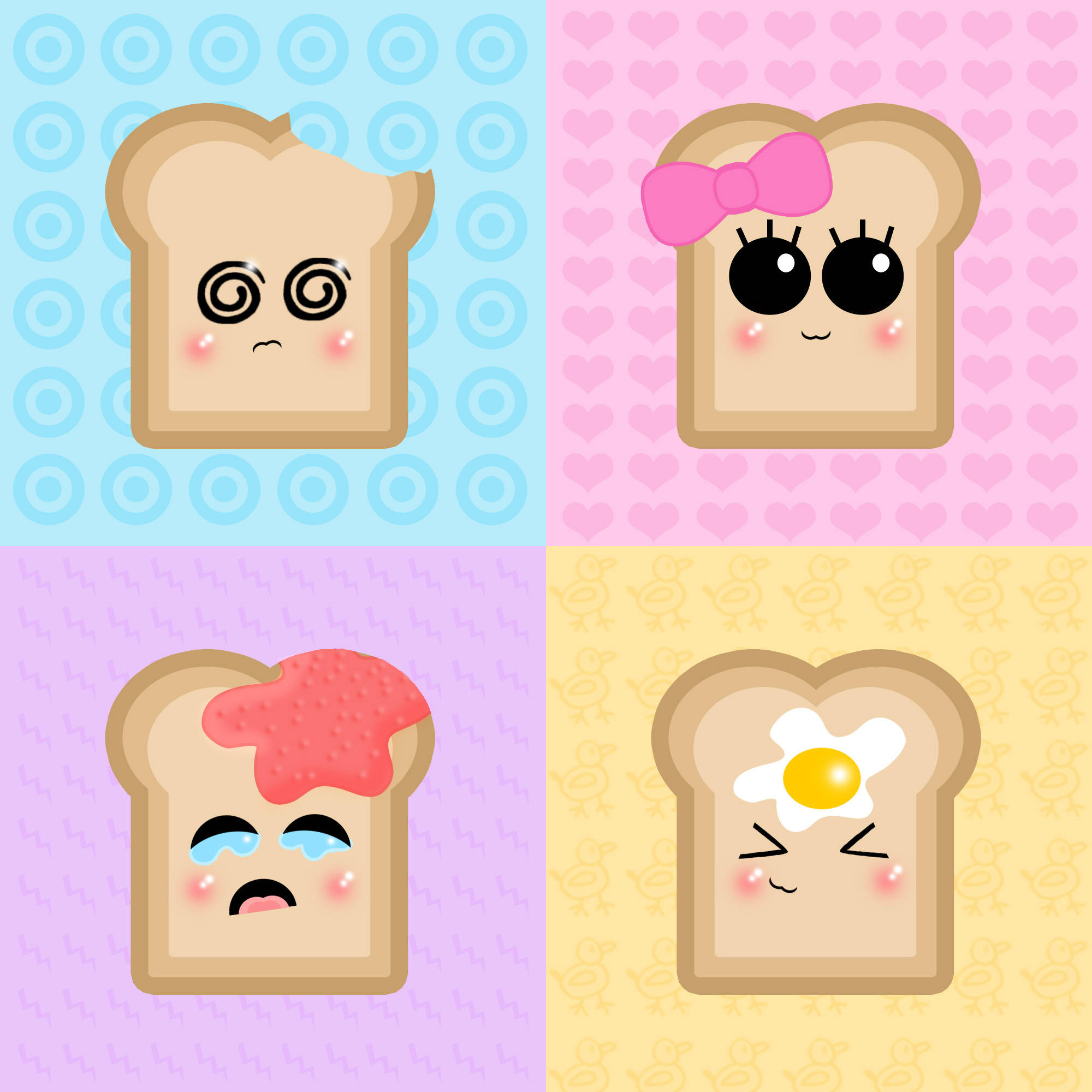 Funny Bread Faces Aesthetic, cartoon toast slices, faces, Full HD Desktop Wallpaper