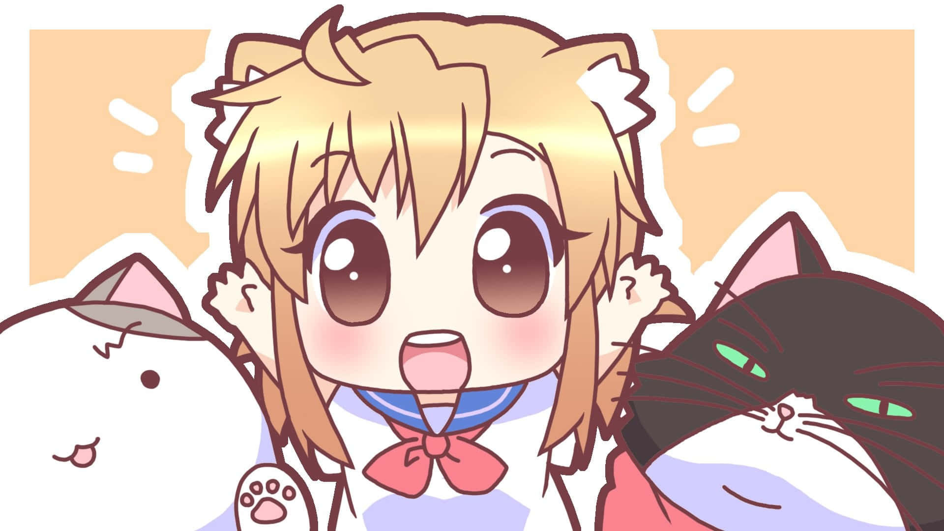 chibi sailor moon, cat ears, two cats, Full HD Desktop Wallpaper