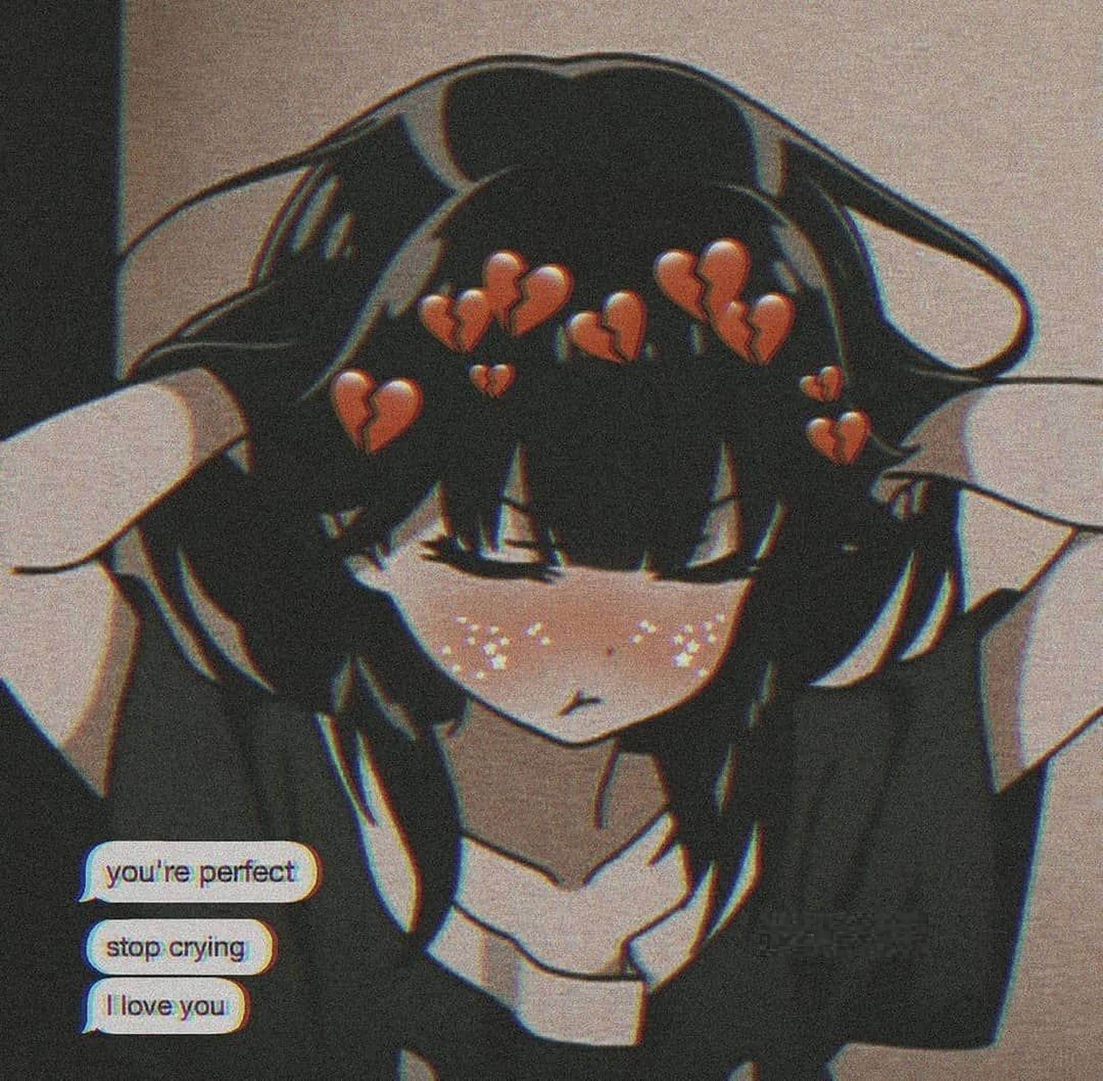 anime girl, black hair, broken hearts, Full HD Desktop Wallpaper