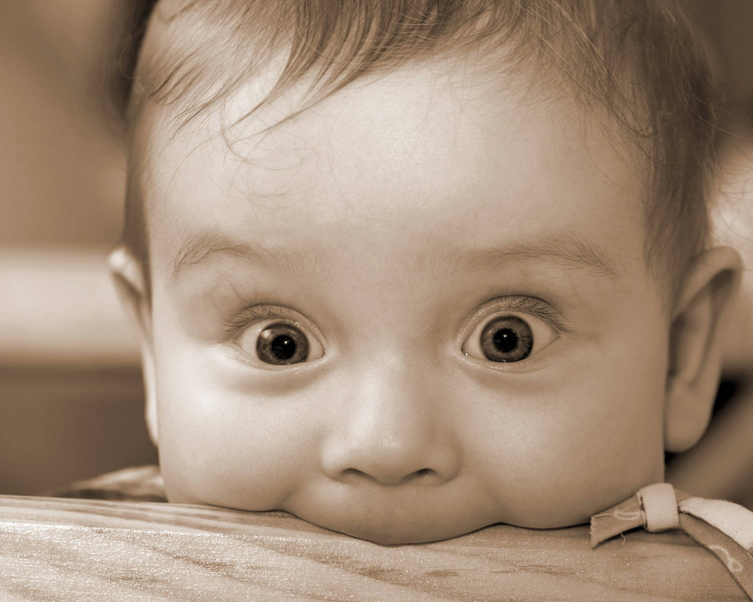 sepia-toned, close-up, baby, 2K Desktop Wallpaper