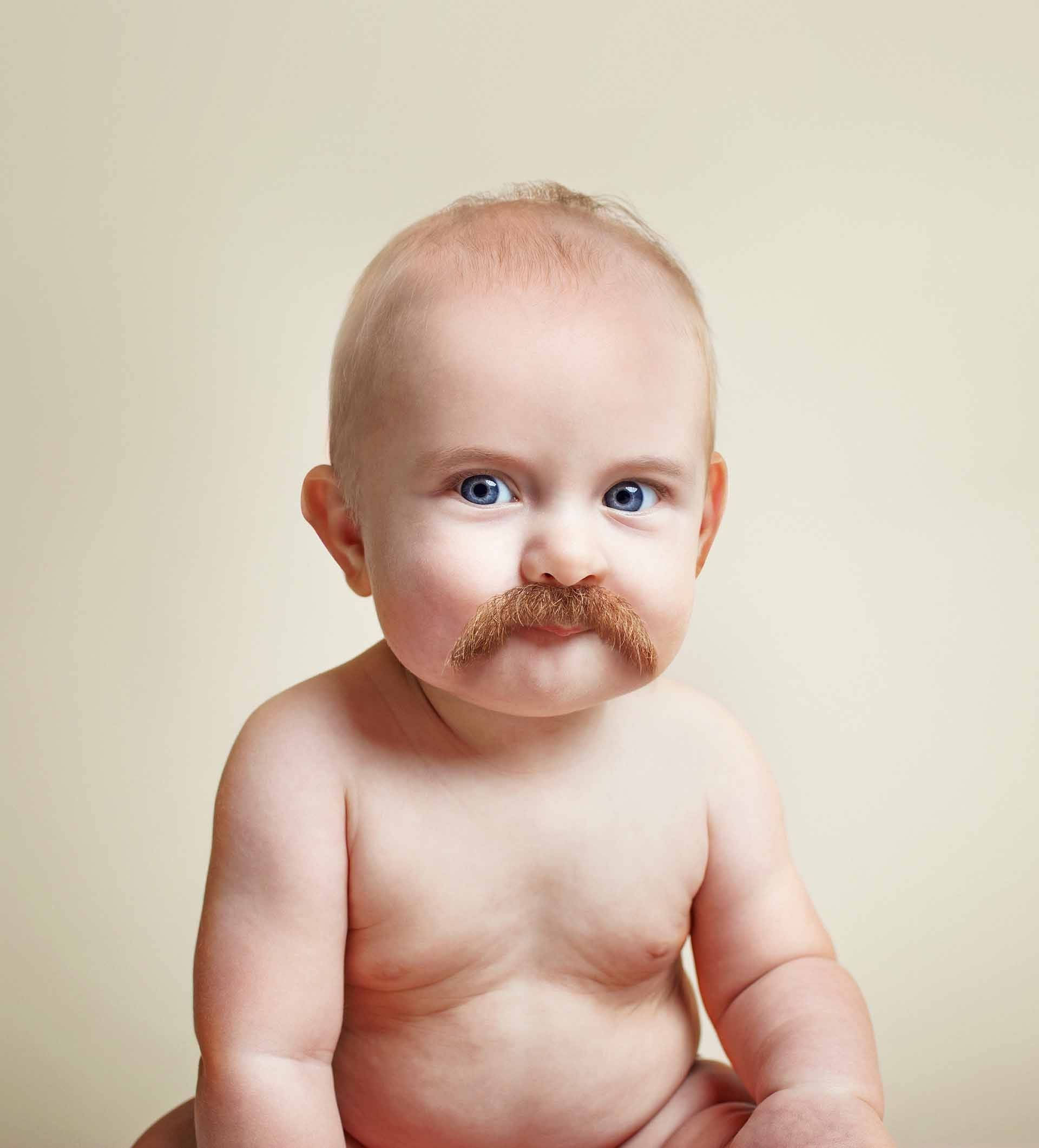 baby, bright blue eyes, brown mustache, Full HD Phone Wallpaper