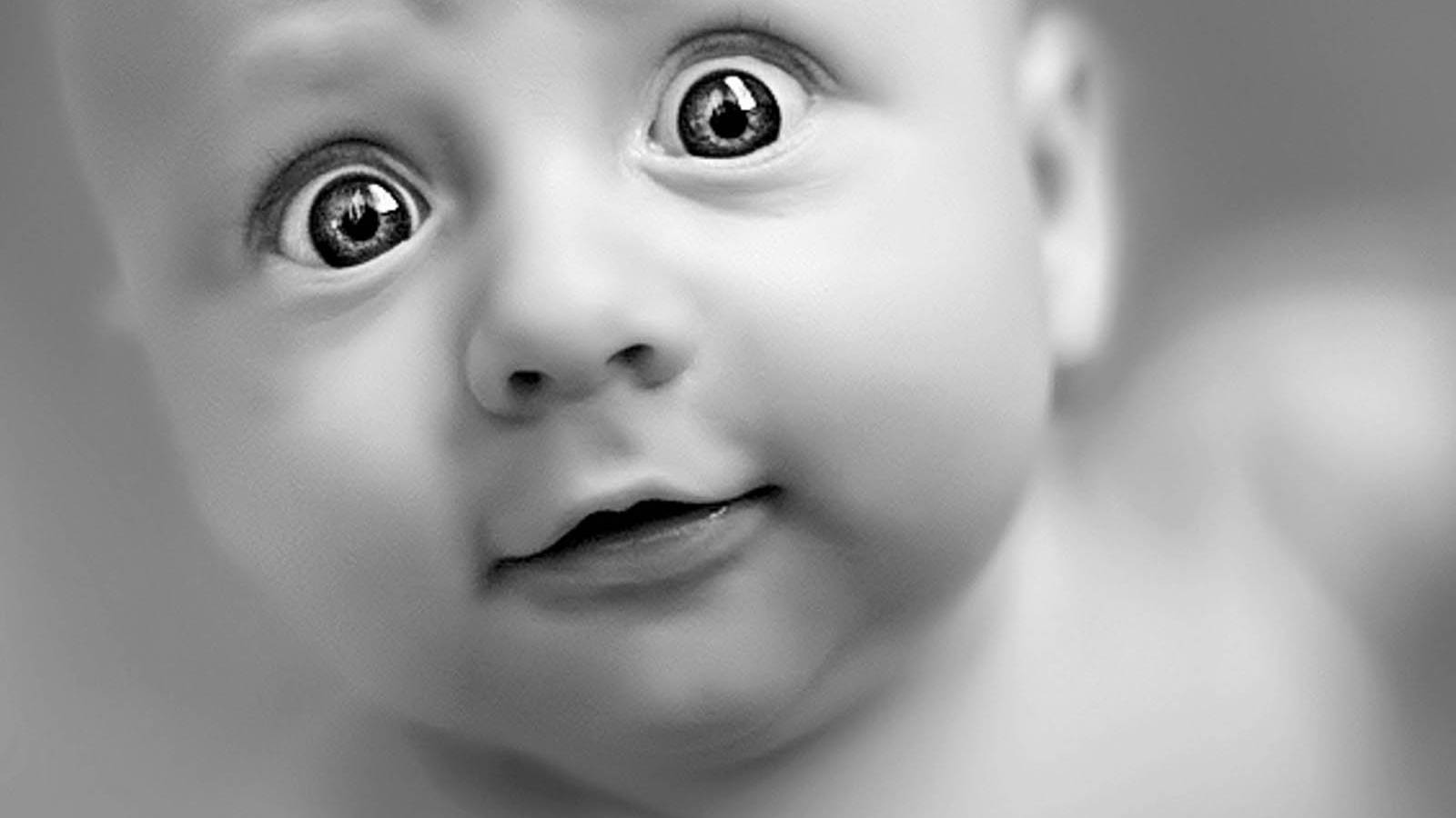 baby, black and white, close-up, HD Desktop Wallpaper