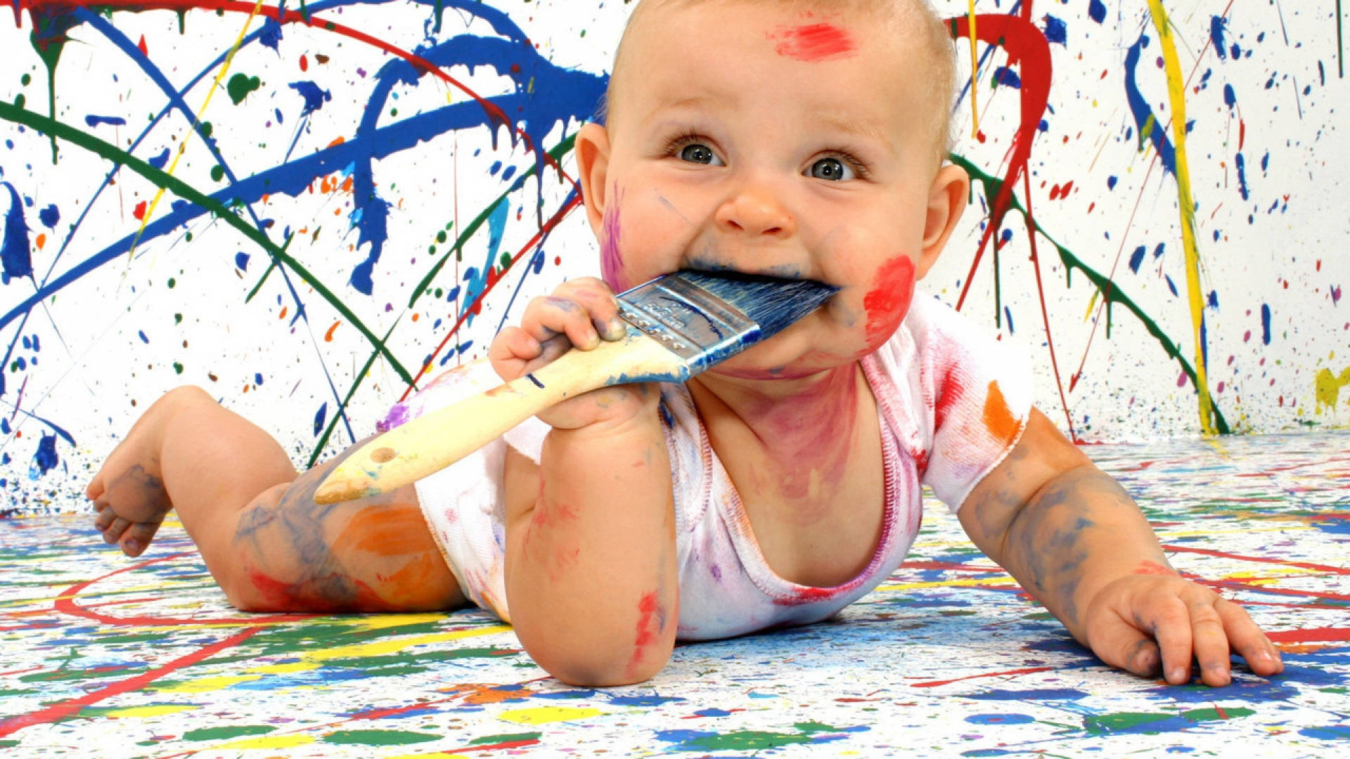 Funny Baby, paint splash, colorful paint, Full HD Desktop Wallpaper