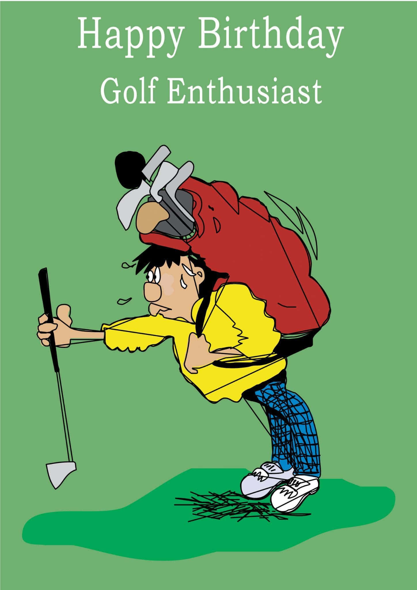 cartoon golfer, yellow shirt, blue plaid pants, Full HD Phone Wallpaper