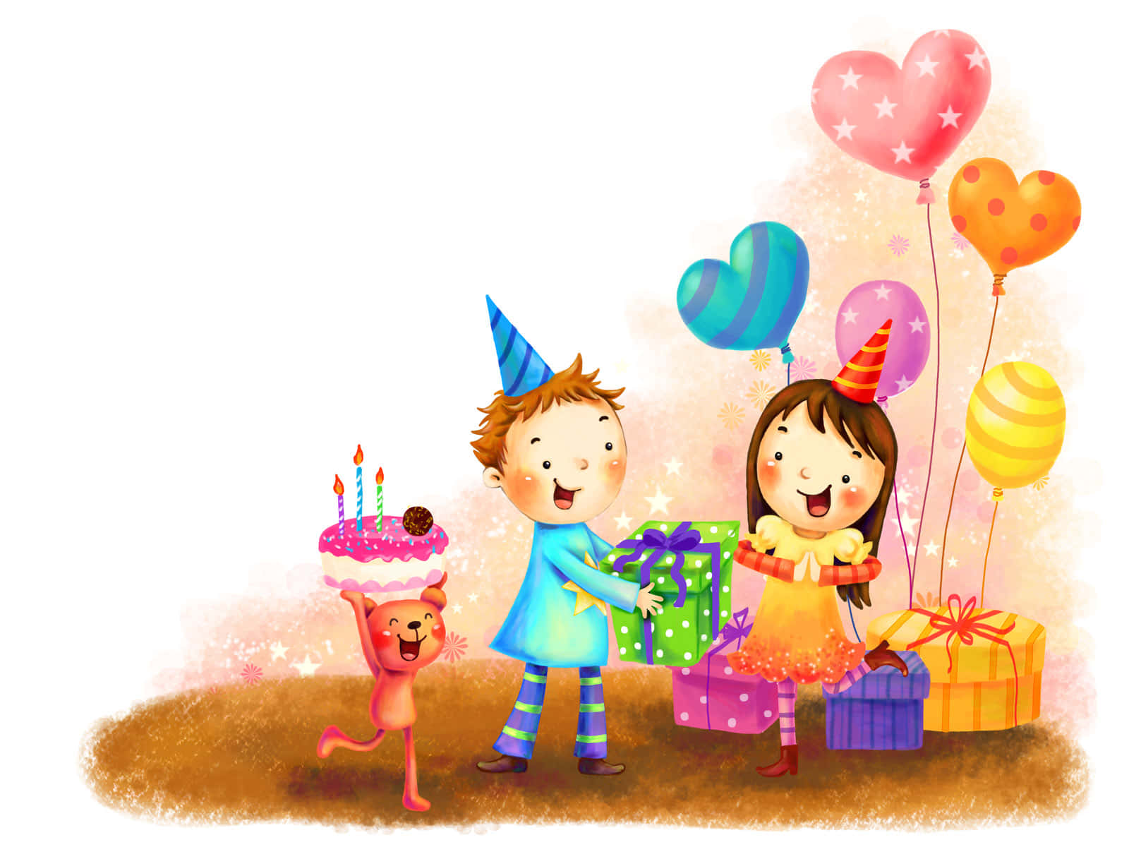 joyful kids, party hats, gifts, HD Desktop Wallpaper