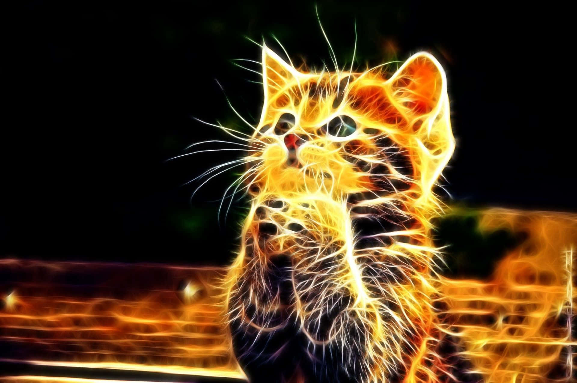 neon animals, fiery orange cat, glowing fur, Full HD Desktop Wallpaper