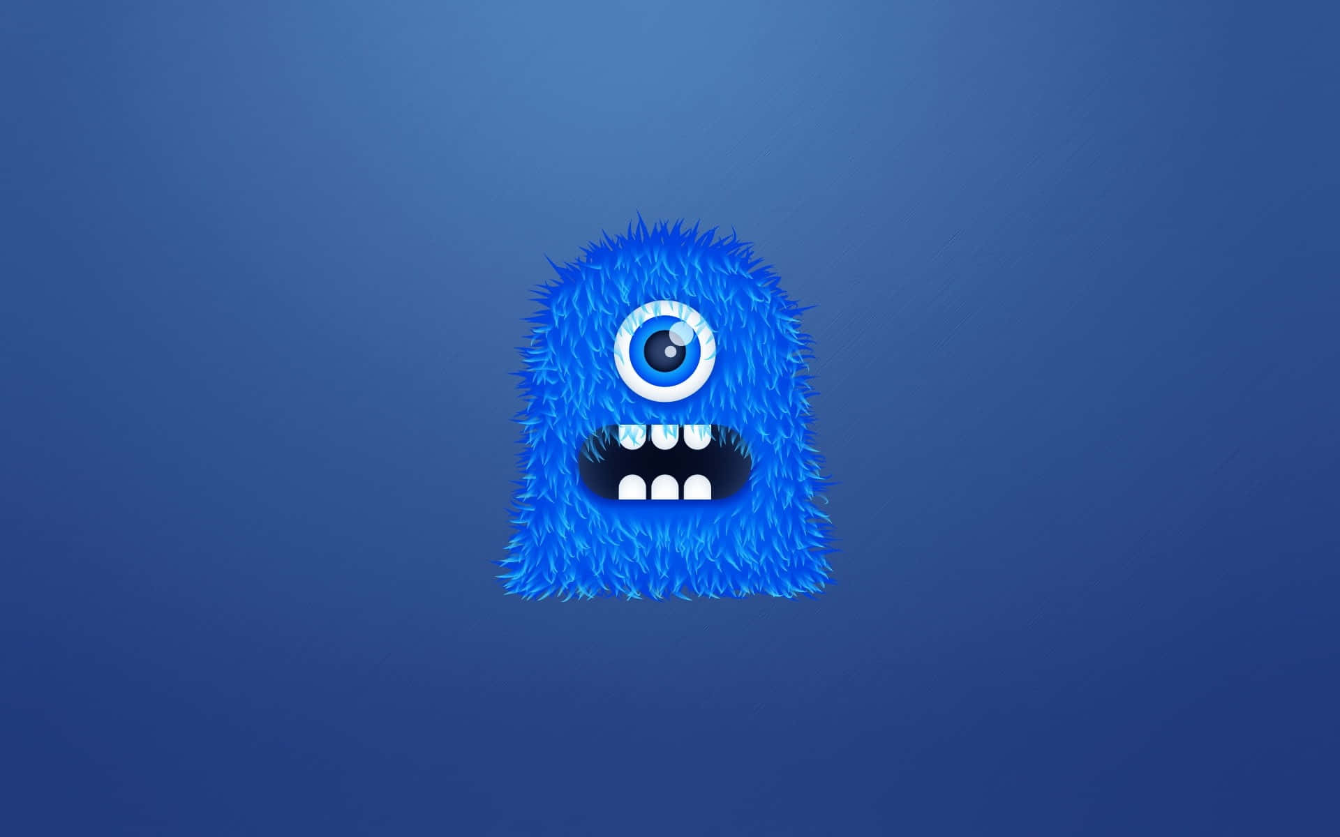 fluffy blue one-eyed monster, sharp teeth, gradient blue background, Full HD Desktop Wallpaper