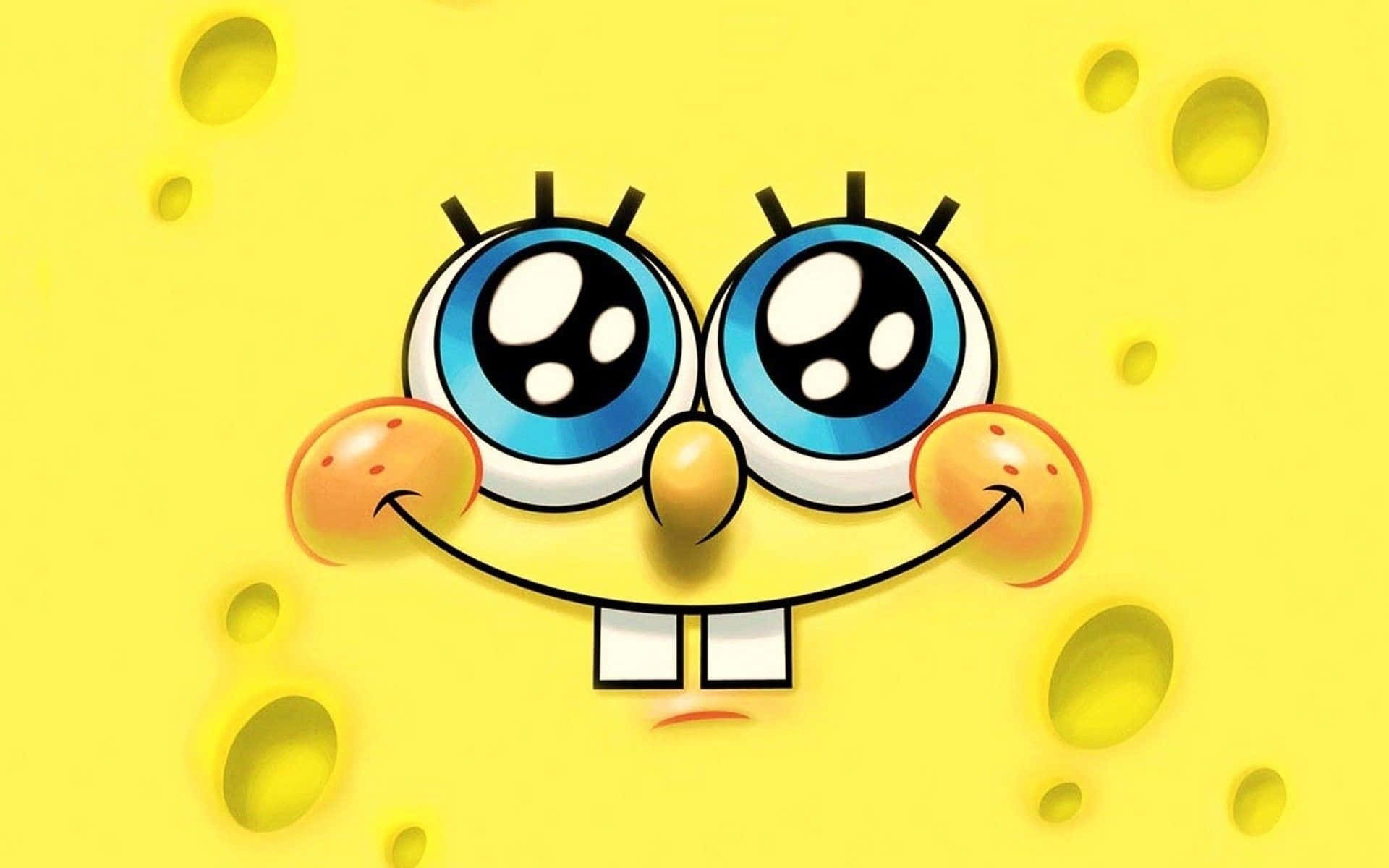 yellow cartoon sponge, big blue eyes, wide smile, Full HD Desktop Wallpaper