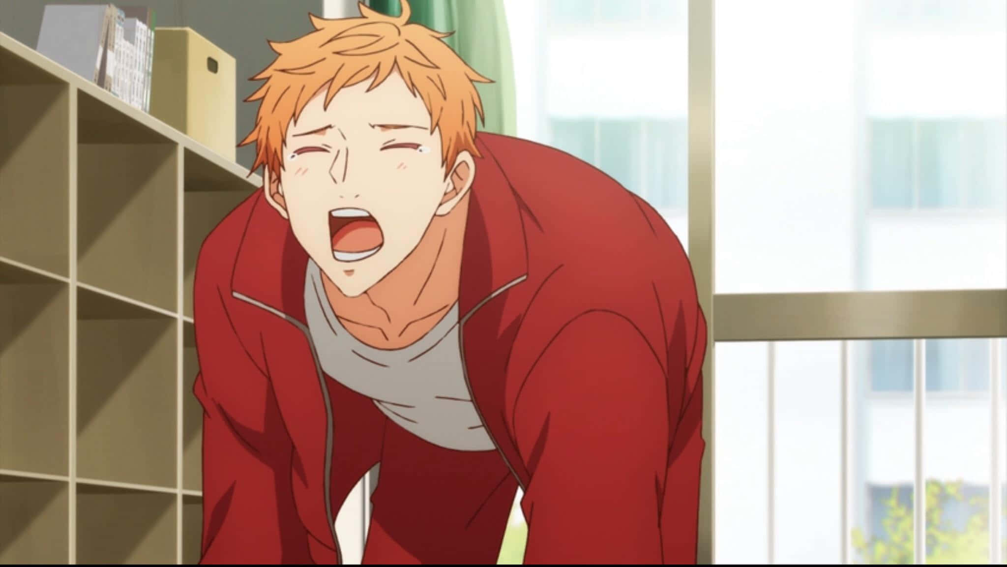 anime boy, orange hair, red jacket, Full HD Desktop Wallpaper