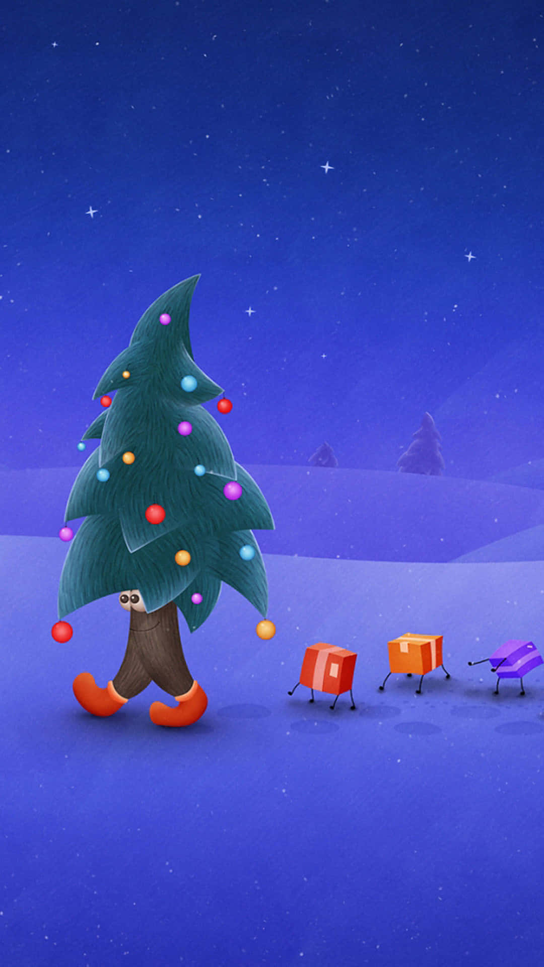 whimsical cartoon tree, face, boots, Full HD Phone Wallpaper