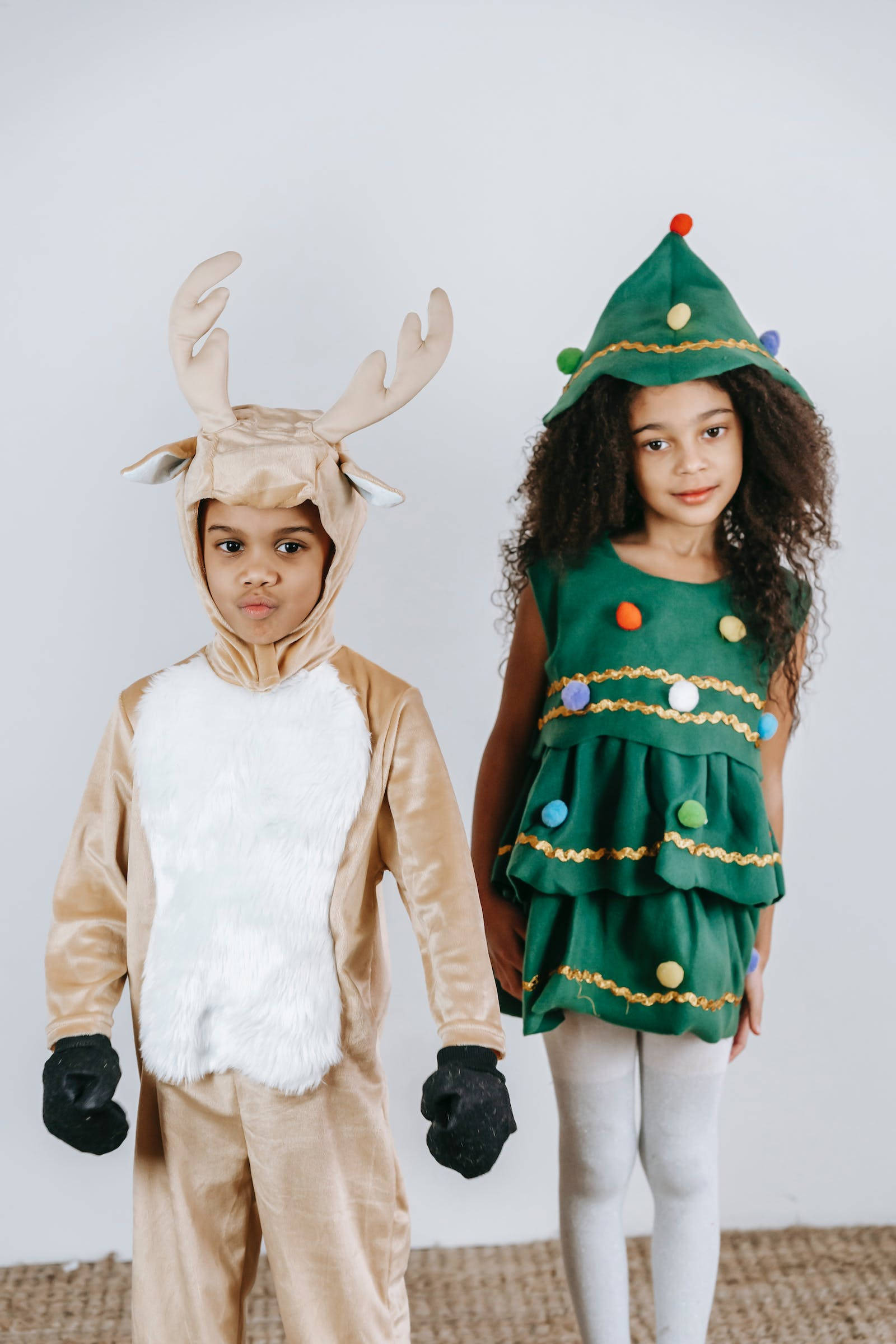 reindeer, Christmas tree, costume, Full HD Phone Wallpaper