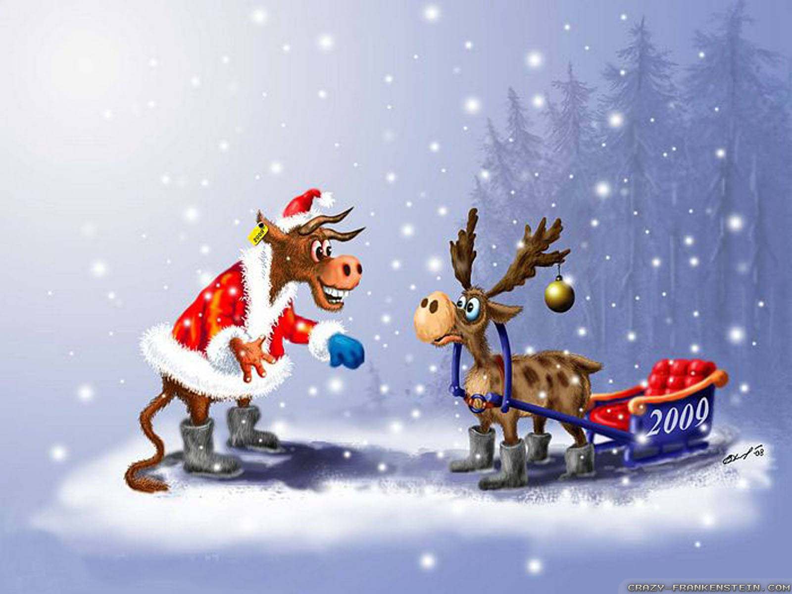 Santa attire, reindeer, sleigh marked 2009, HD Desktop Wallpaper