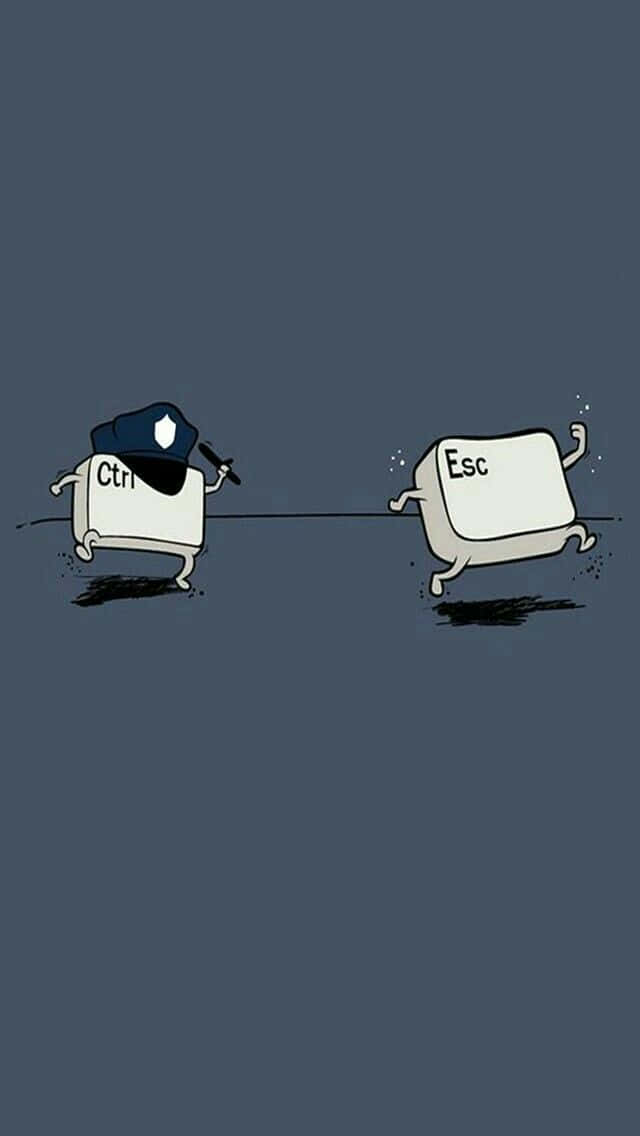 cartoon police keyboard key, fleeing escape key, dark gray background, SD Phone Wallpaper